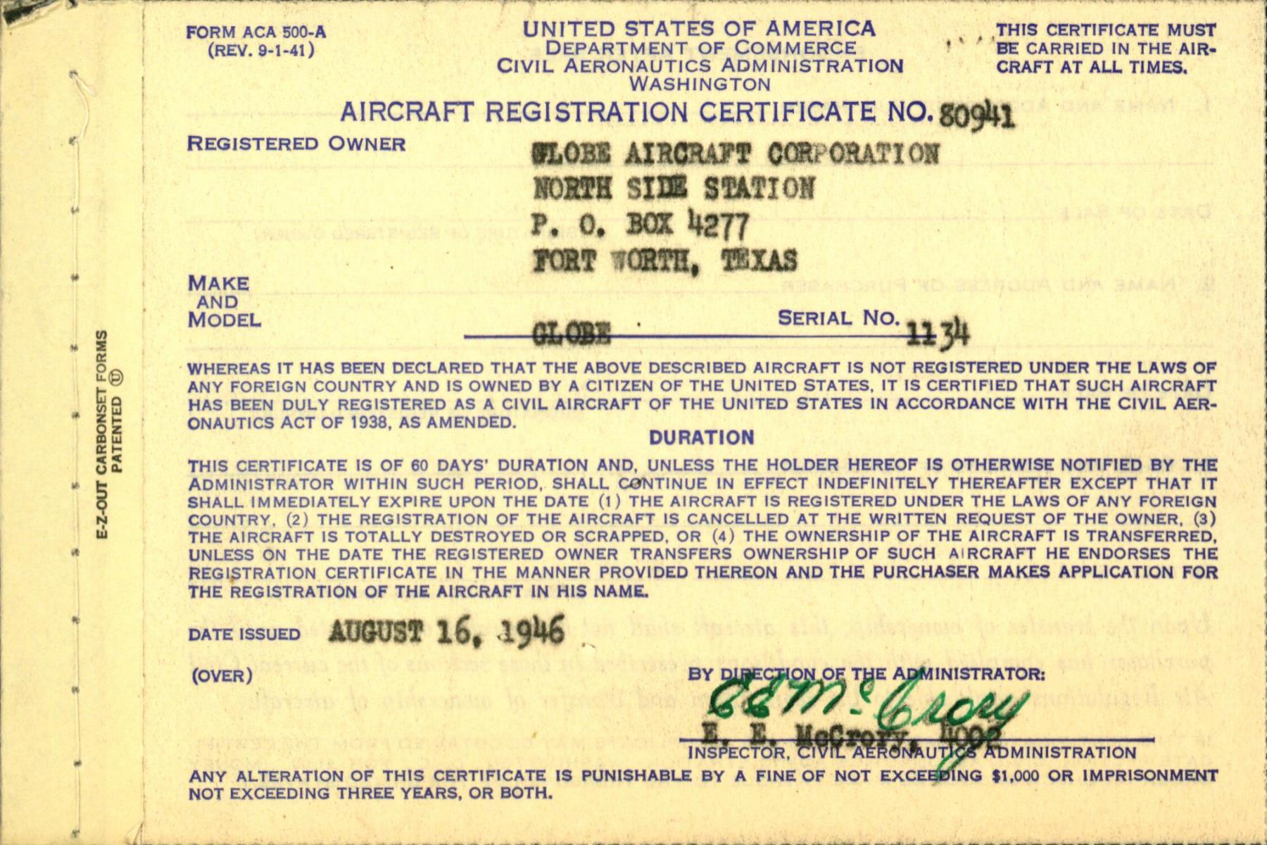 Sample page 5 from AirCorps Library document: Technical Information for Serial Number 1134