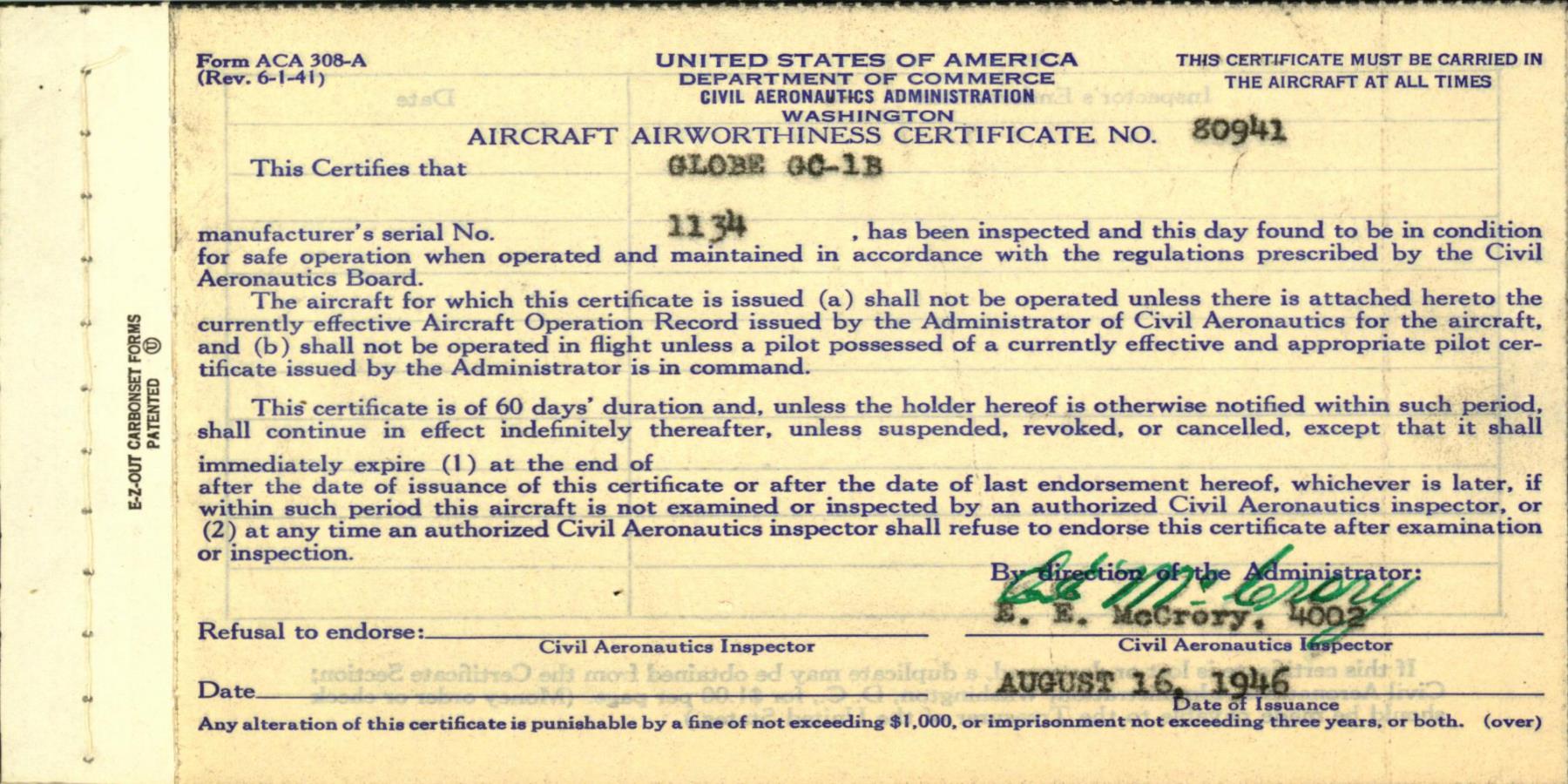 Sample page 7 from AirCorps Library document: Technical Information for Serial Number 1134