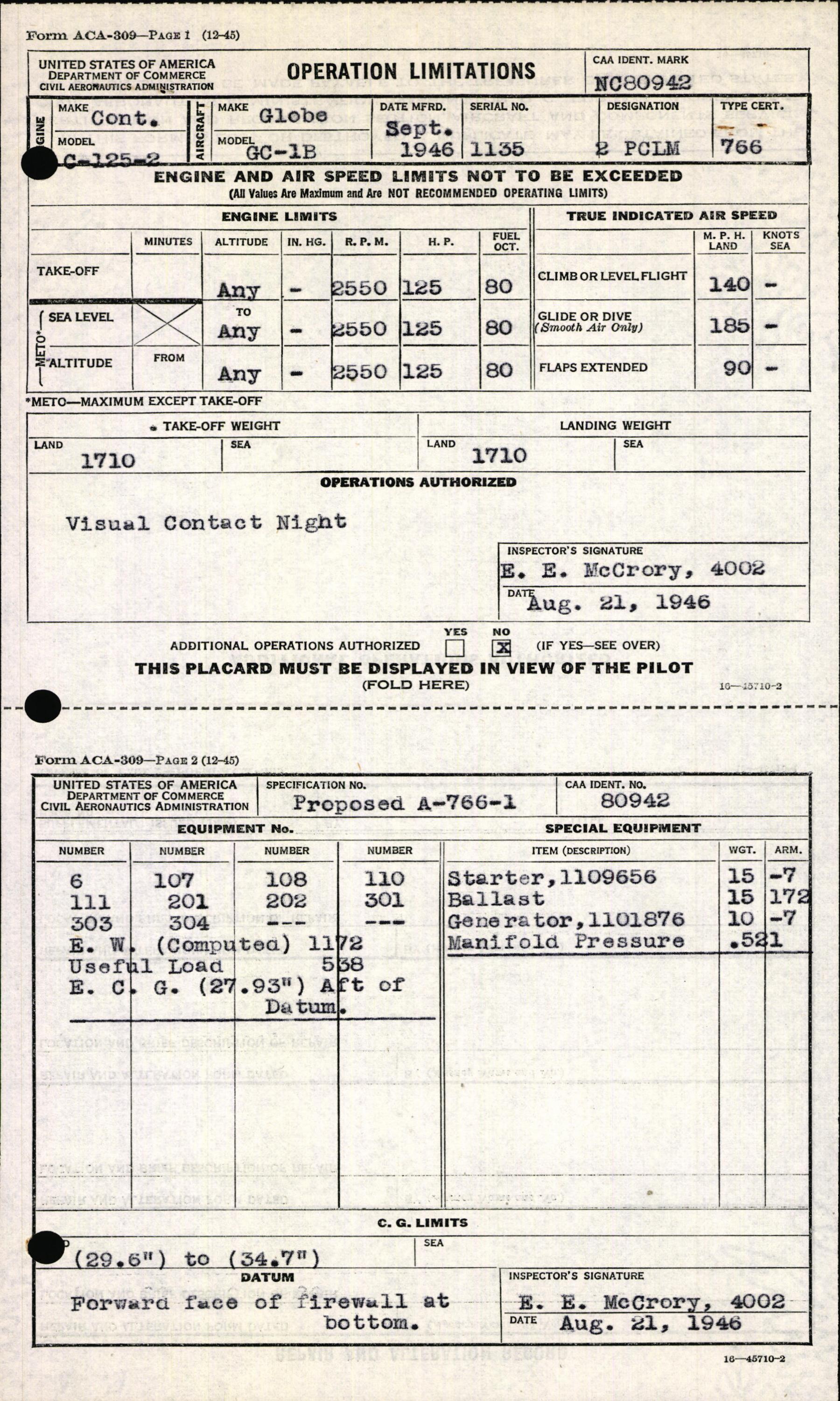 Sample page 5 from AirCorps Library document: Technical Information for Serial Number 1135