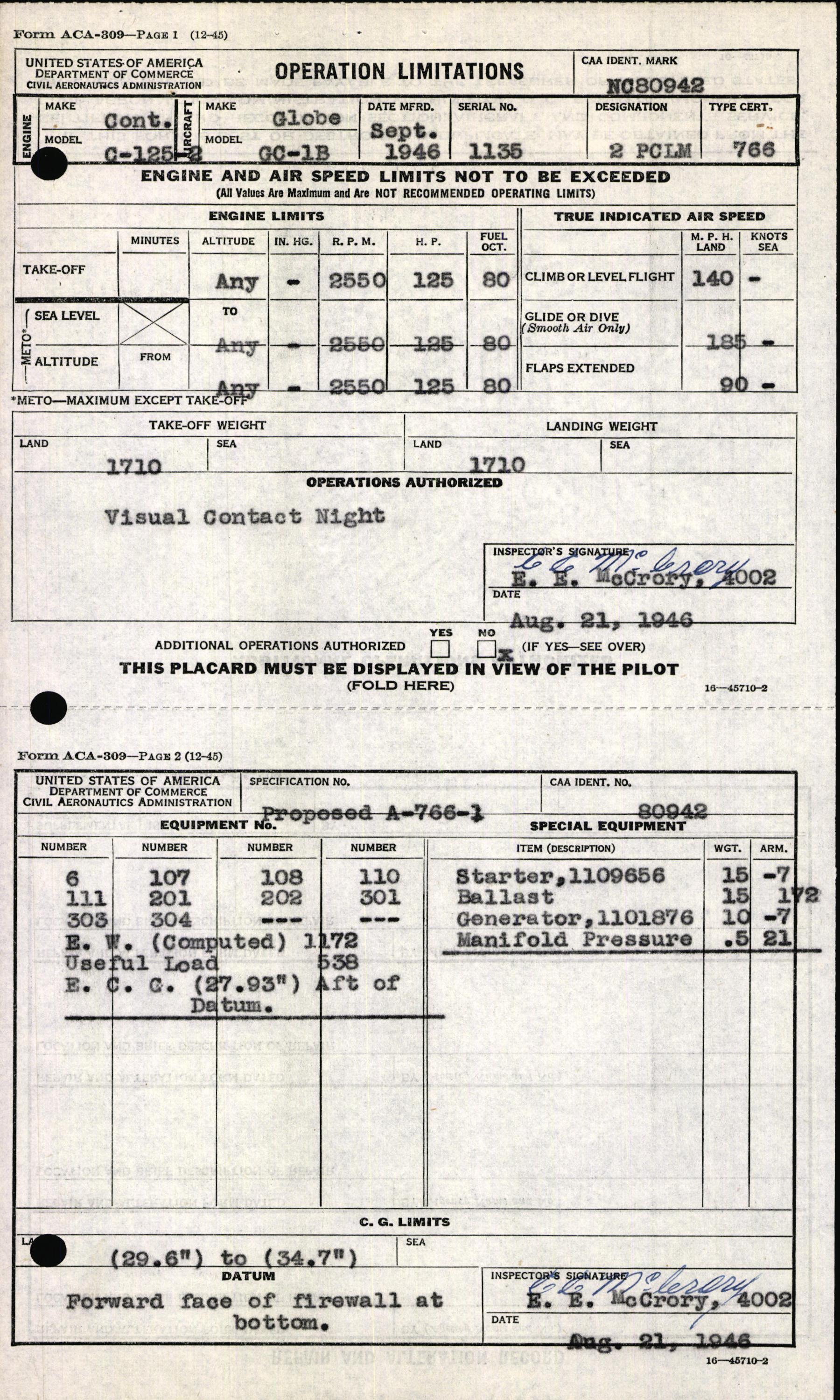 Sample page 7 from AirCorps Library document: Technical Information for Serial Number 1135