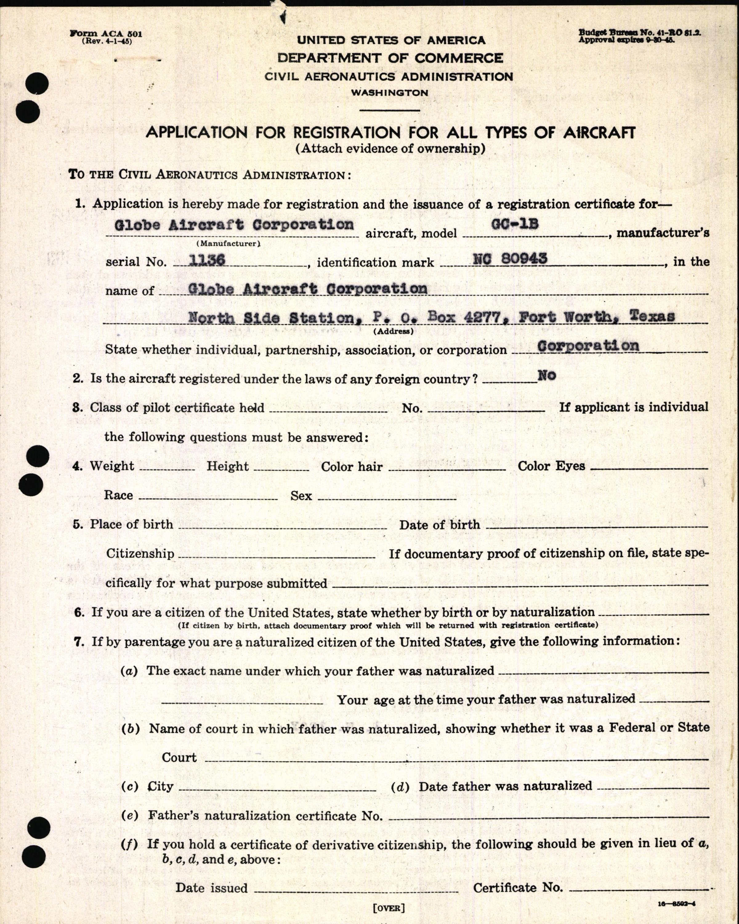 Sample page 3 from AirCorps Library document: Technical Information for Serial Number 1136