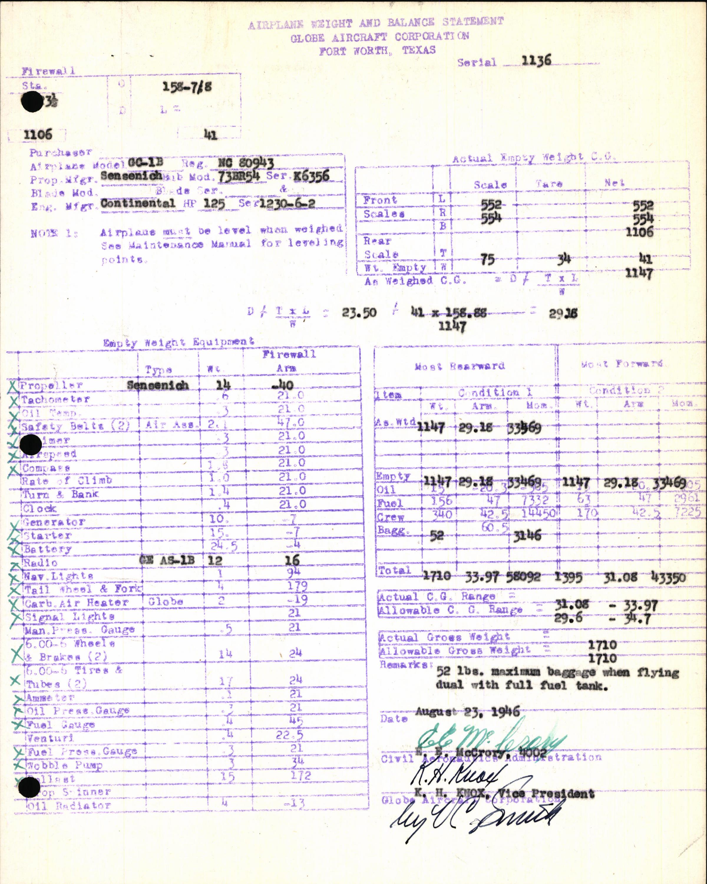 Sample page 5 from AirCorps Library document: Technical Information for Serial Number 1136