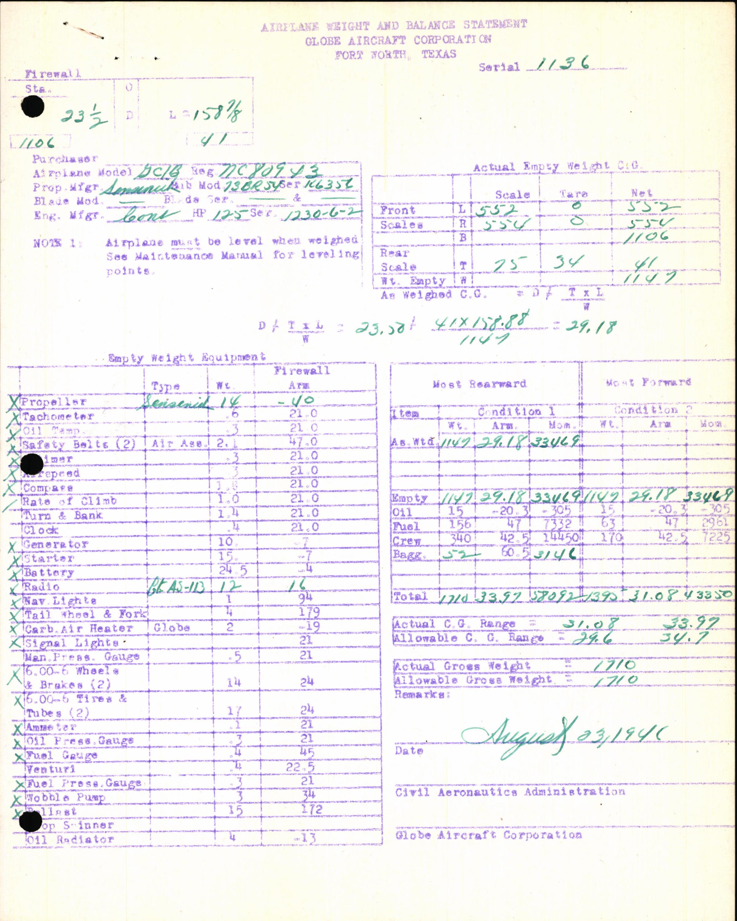 Sample page 7 from AirCorps Library document: Technical Information for Serial Number 1136