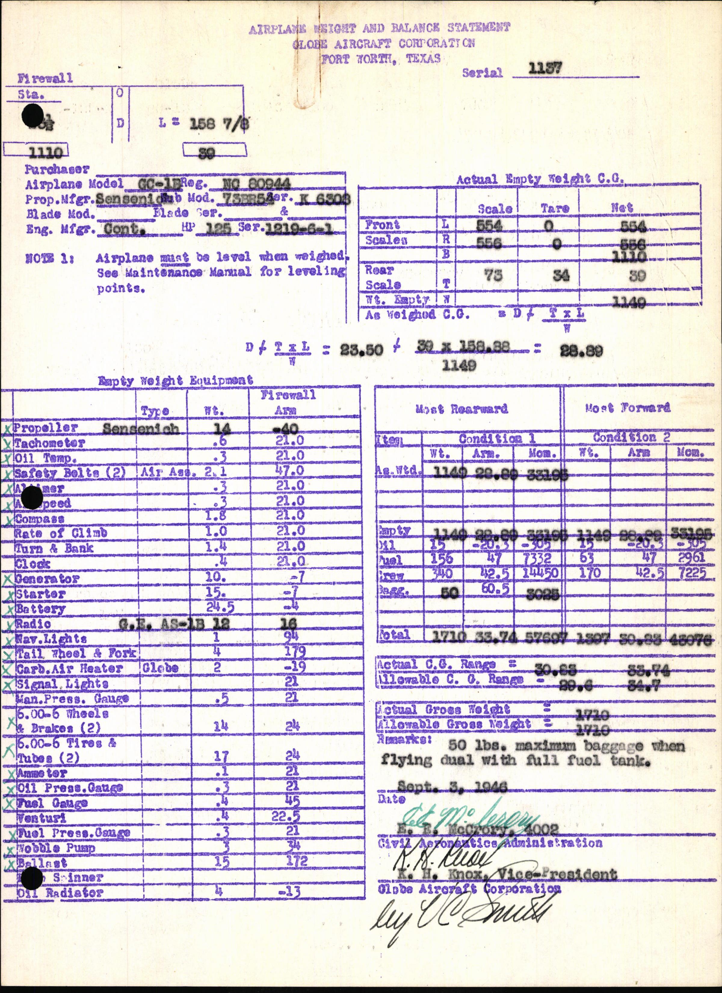 Sample page 5 from AirCorps Library document: Technical Information for Serial Number 1137