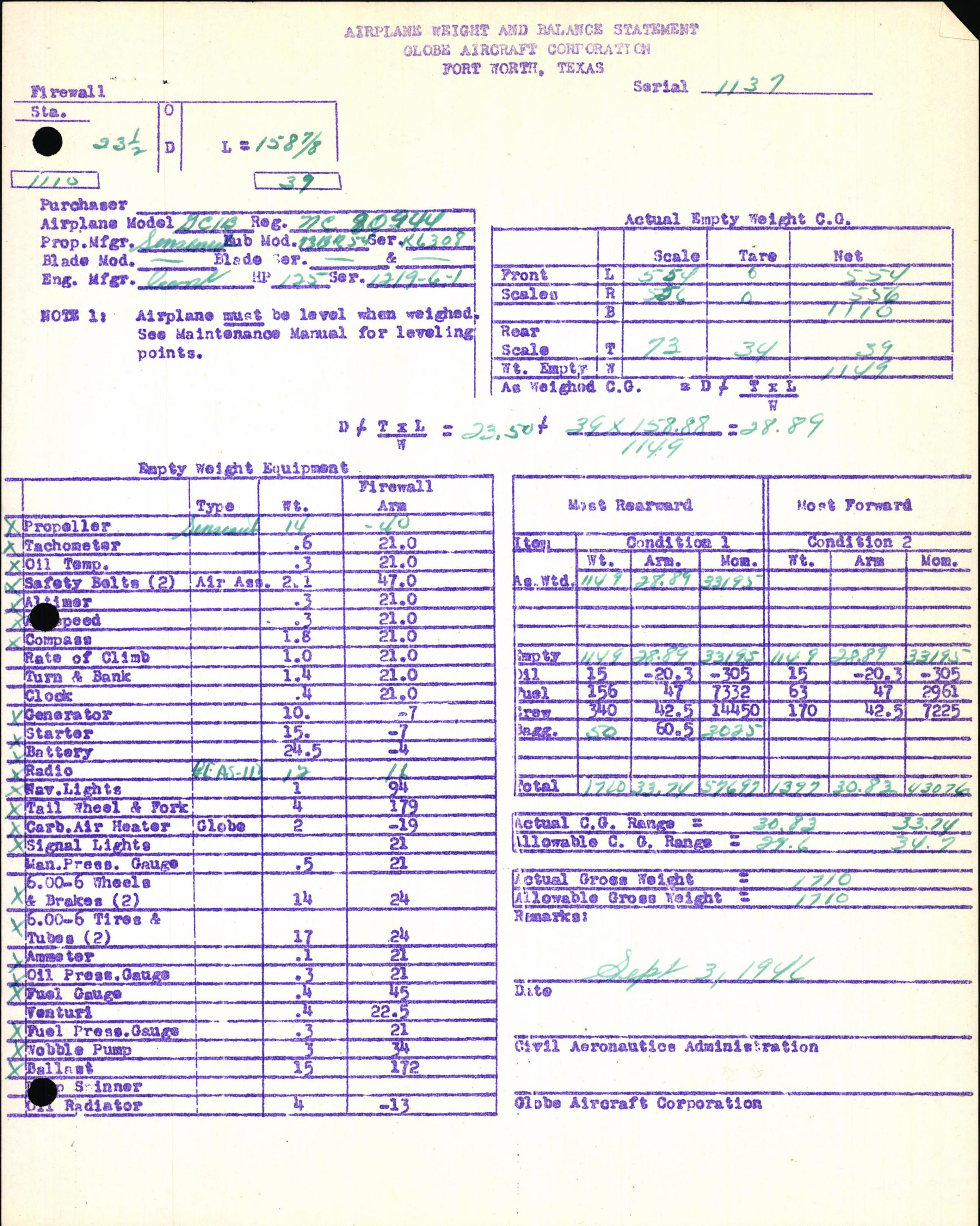 Sample page 7 from AirCorps Library document: Technical Information for Serial Number 1137