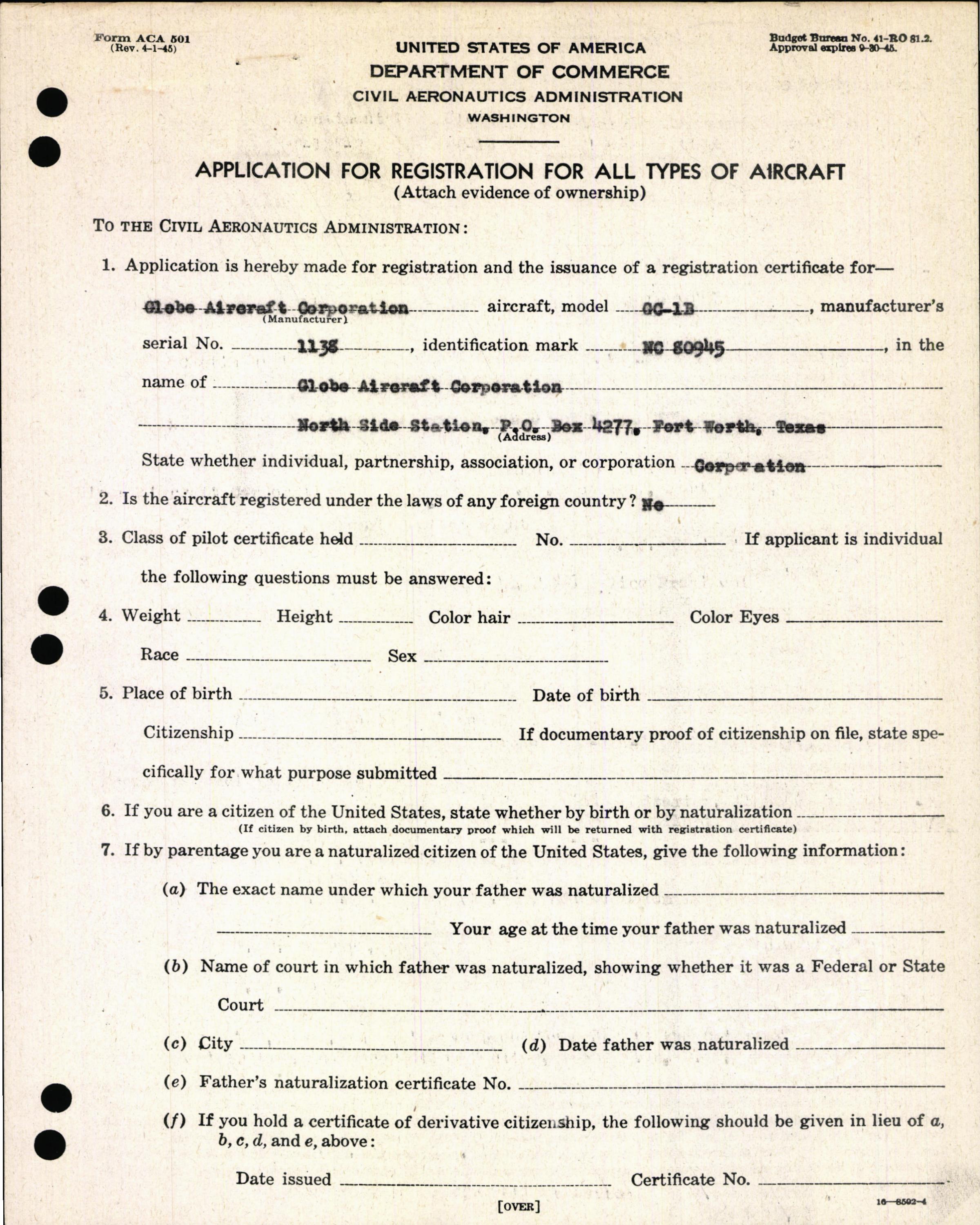 Sample page 3 from AirCorps Library document: Technical Information for Serial Number 1138