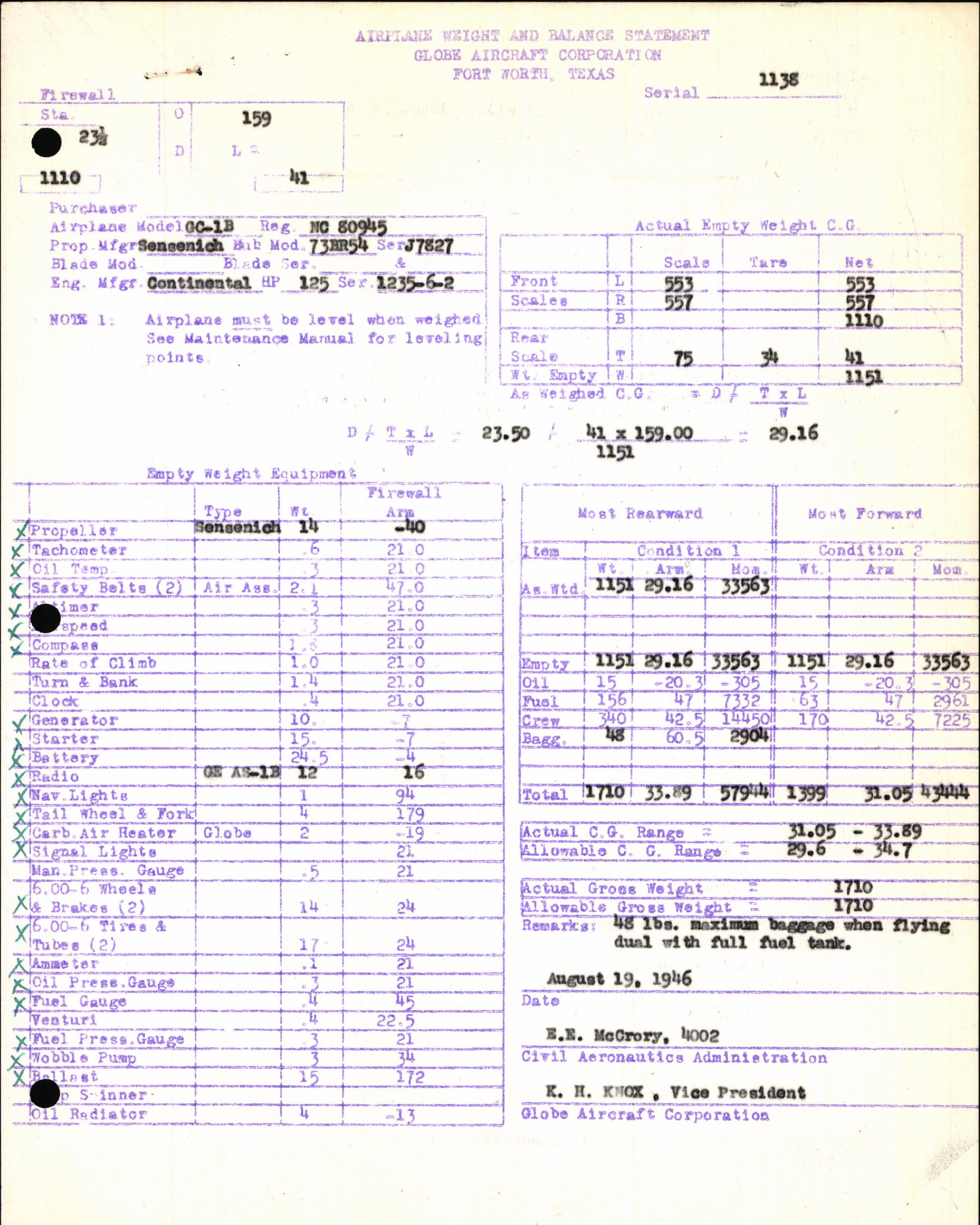 Sample page 5 from AirCorps Library document: Technical Information for Serial Number 1138