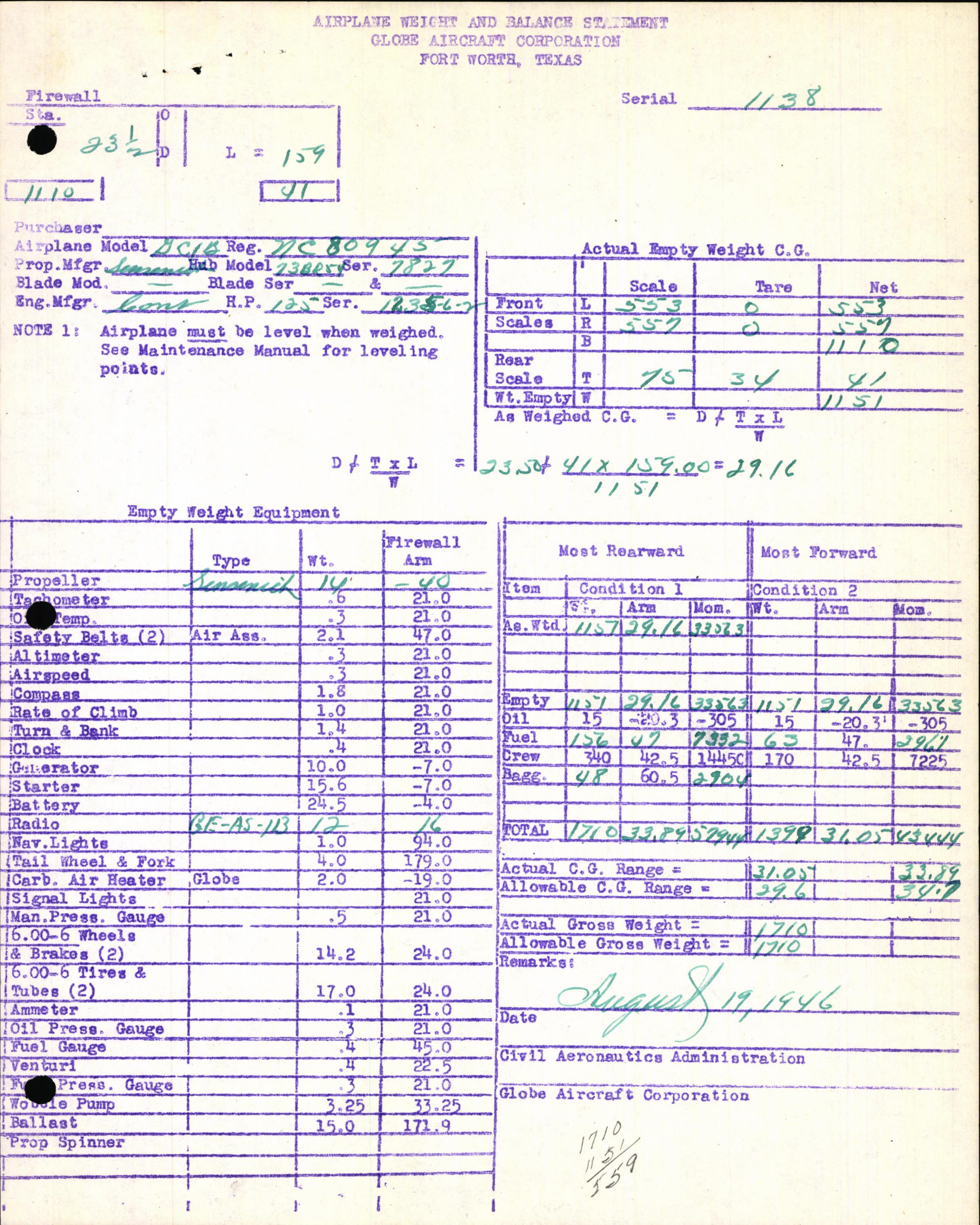 Sample page 7 from AirCorps Library document: Technical Information for Serial Number 1138