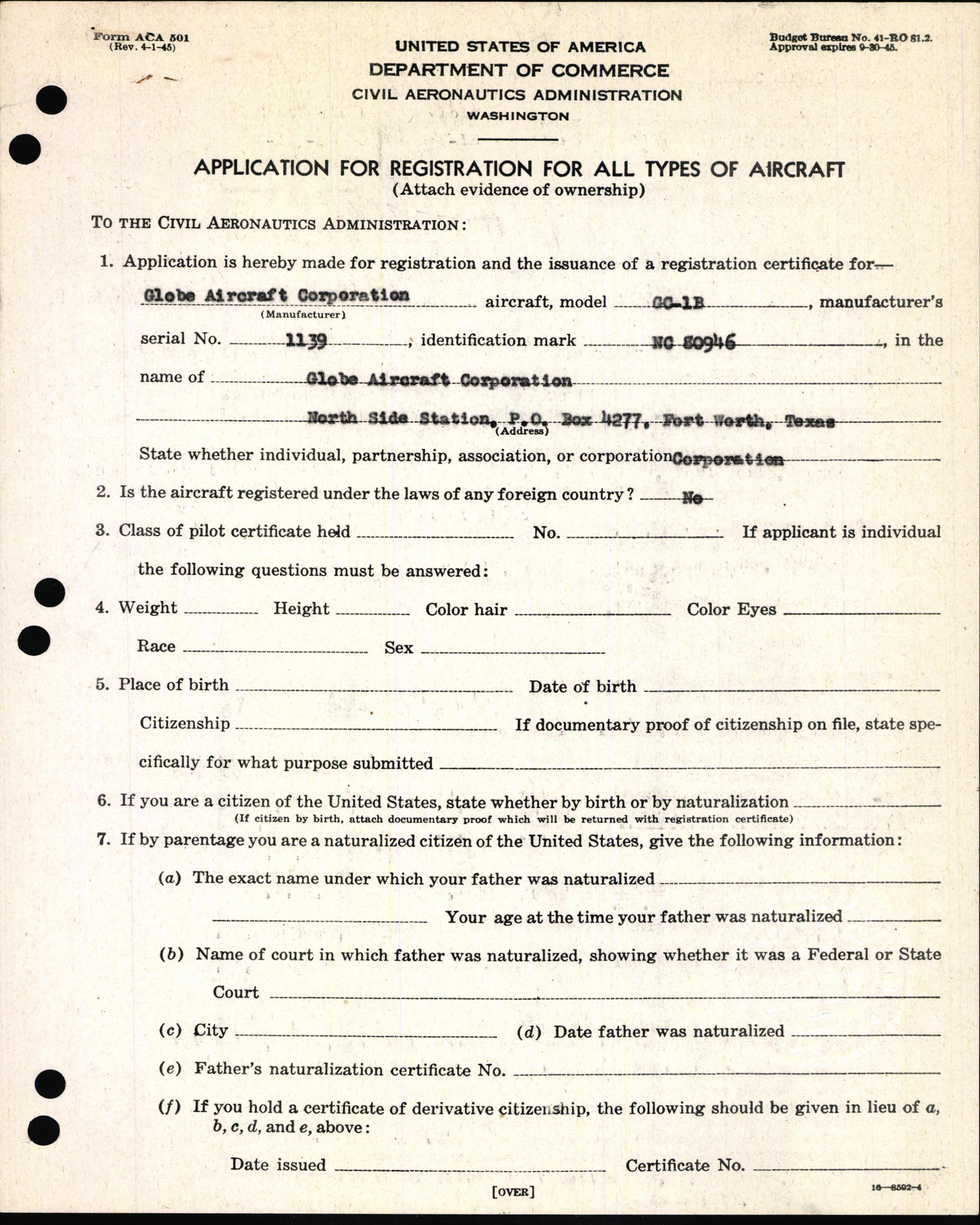 Sample page 3 from AirCorps Library document: Technical Information for Serial Number 1139