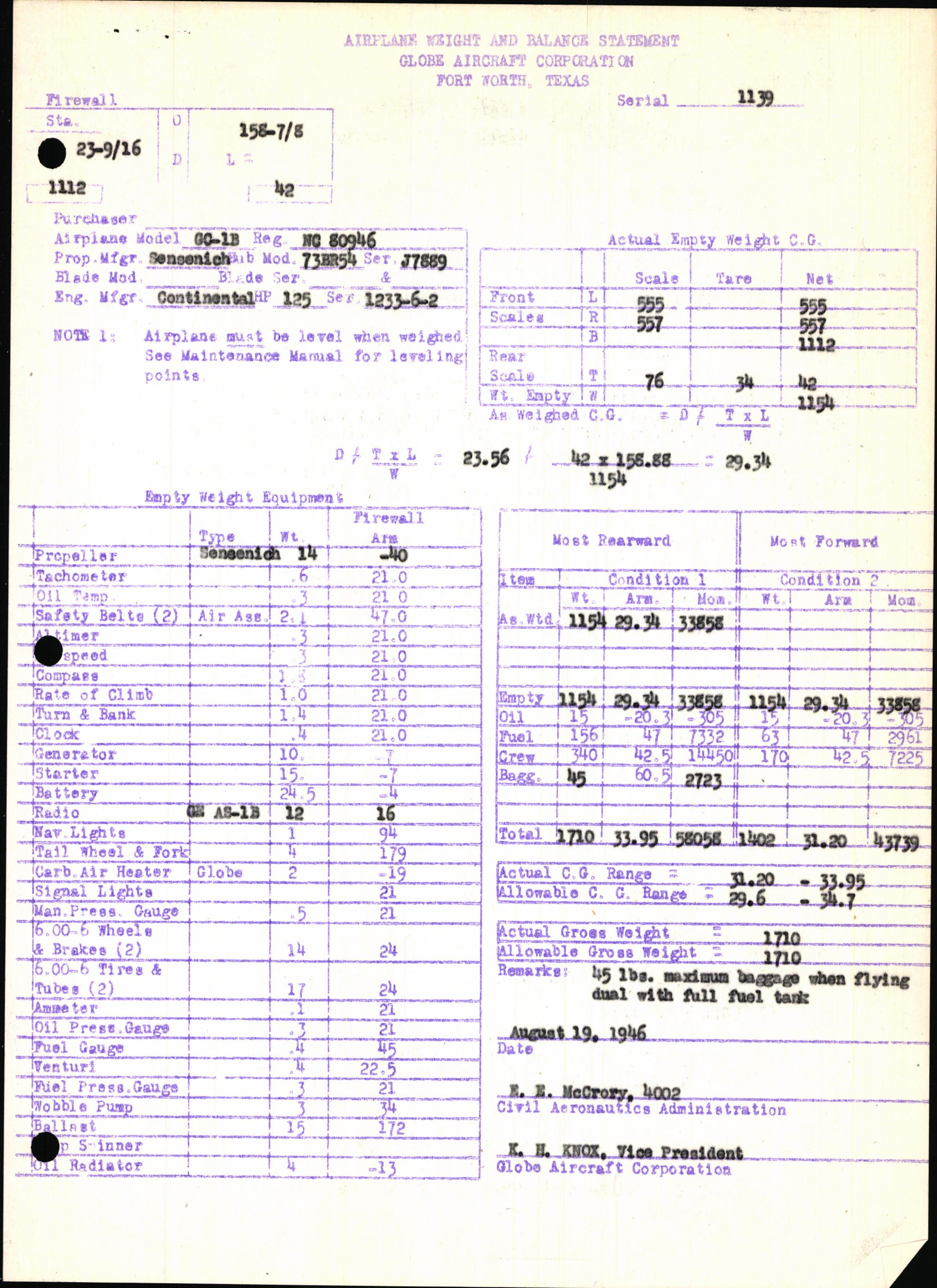 Sample page 5 from AirCorps Library document: Technical Information for Serial Number 1139