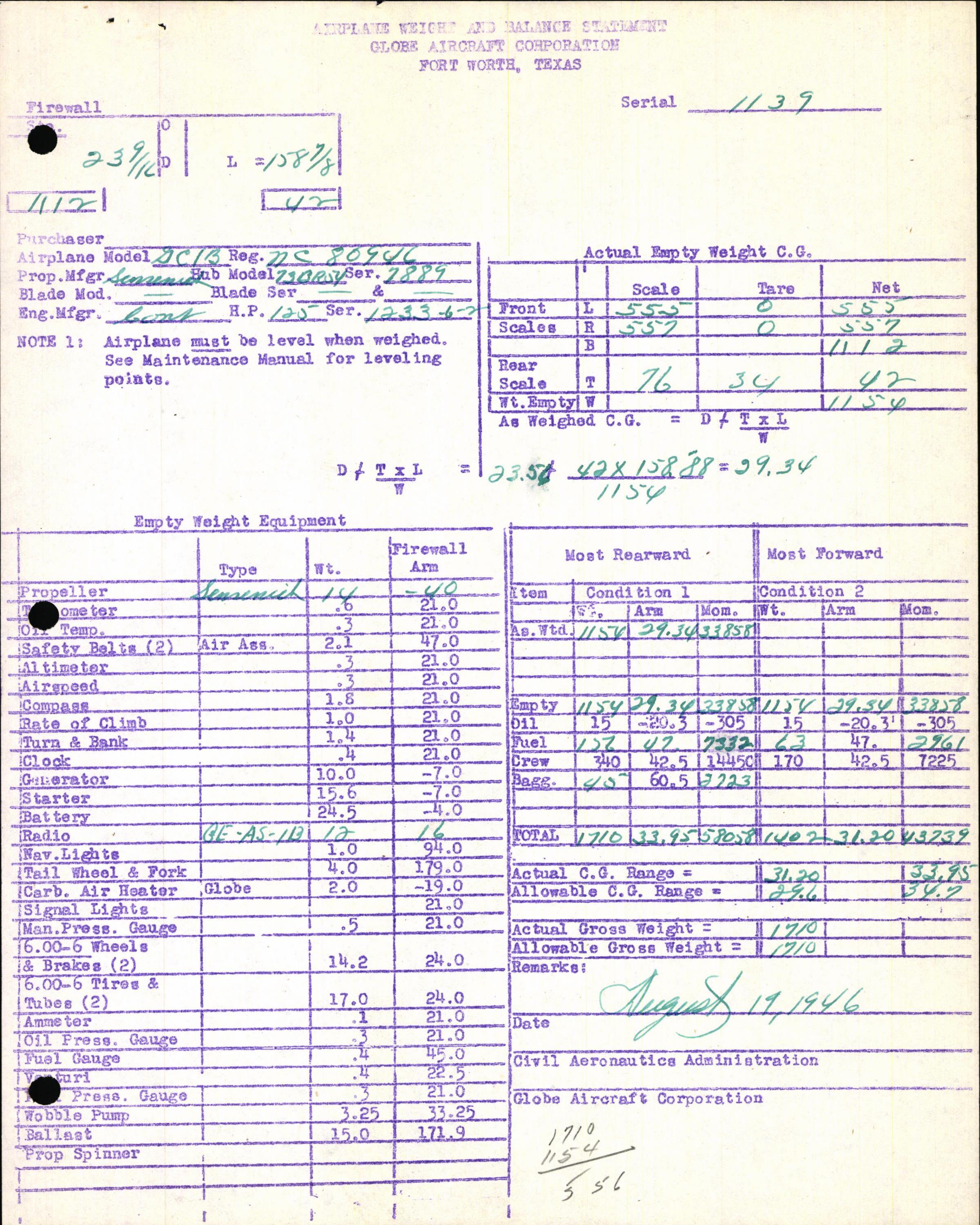 Sample page 7 from AirCorps Library document: Technical Information for Serial Number 1139