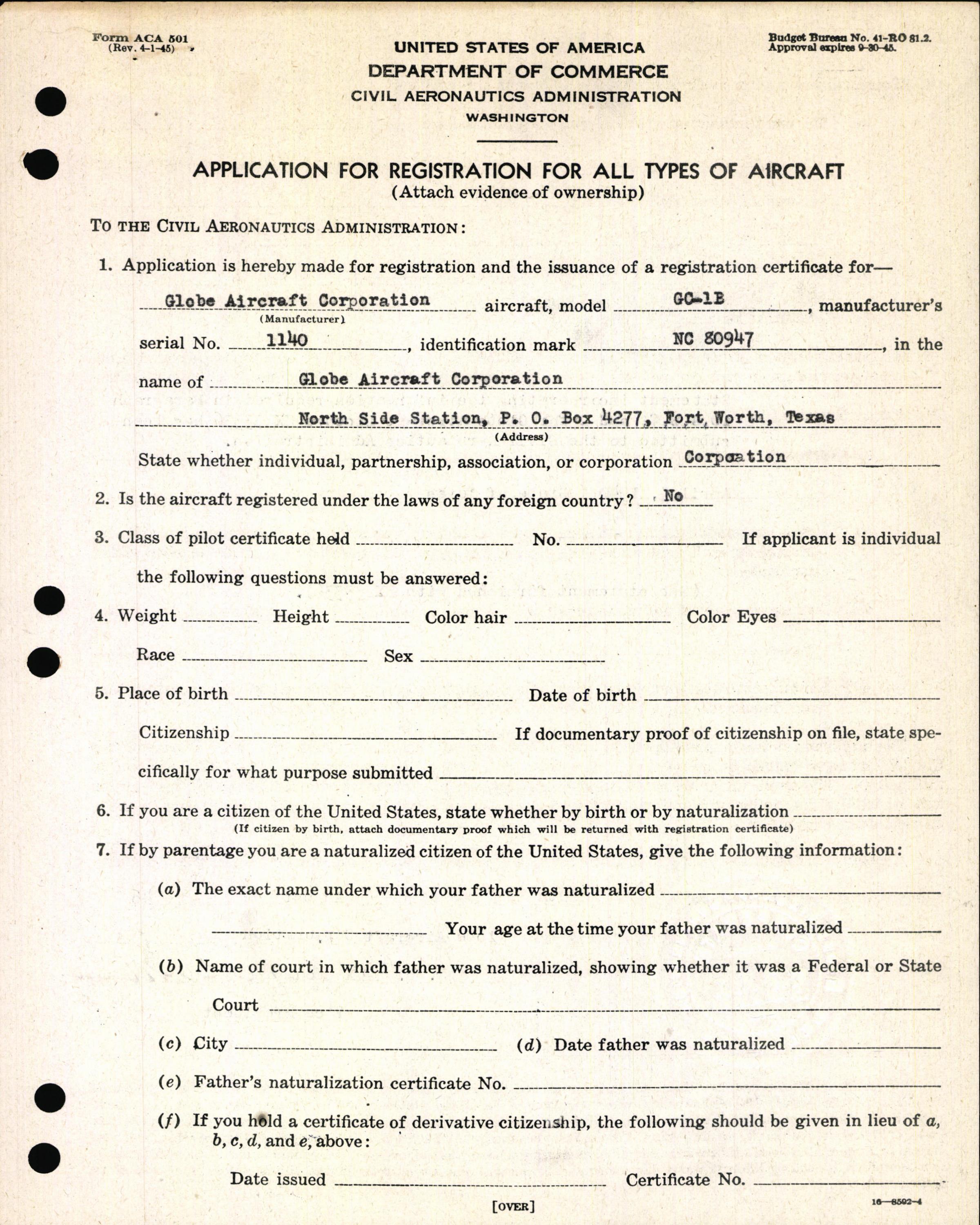 Sample page 3 from AirCorps Library document: Technical Information for Serial Number 1140