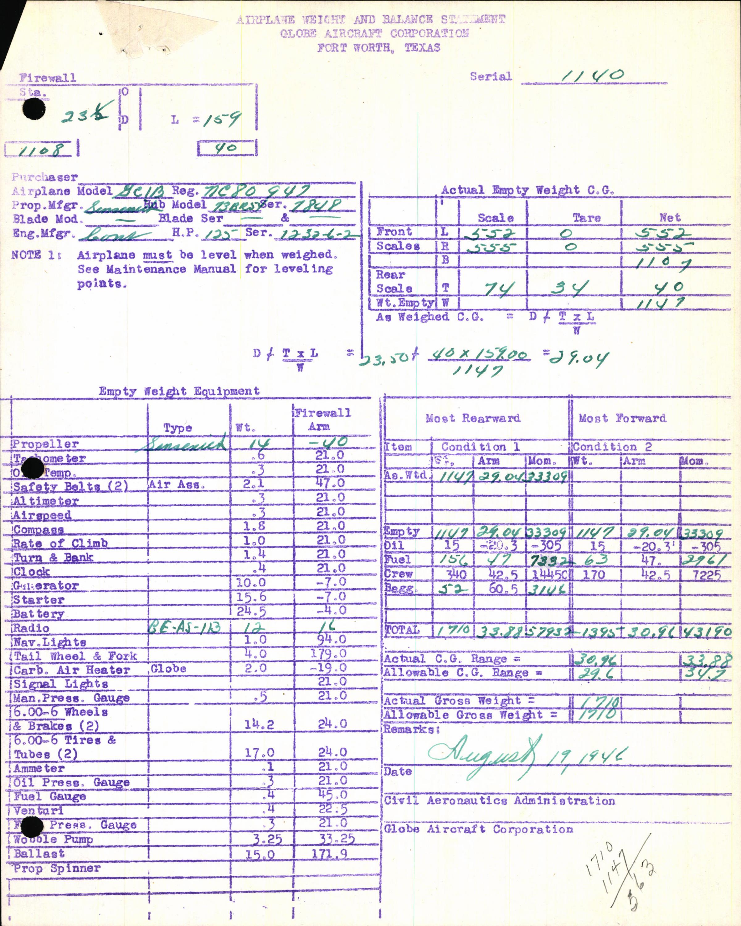 Sample page 7 from AirCorps Library document: Technical Information for Serial Number 1140