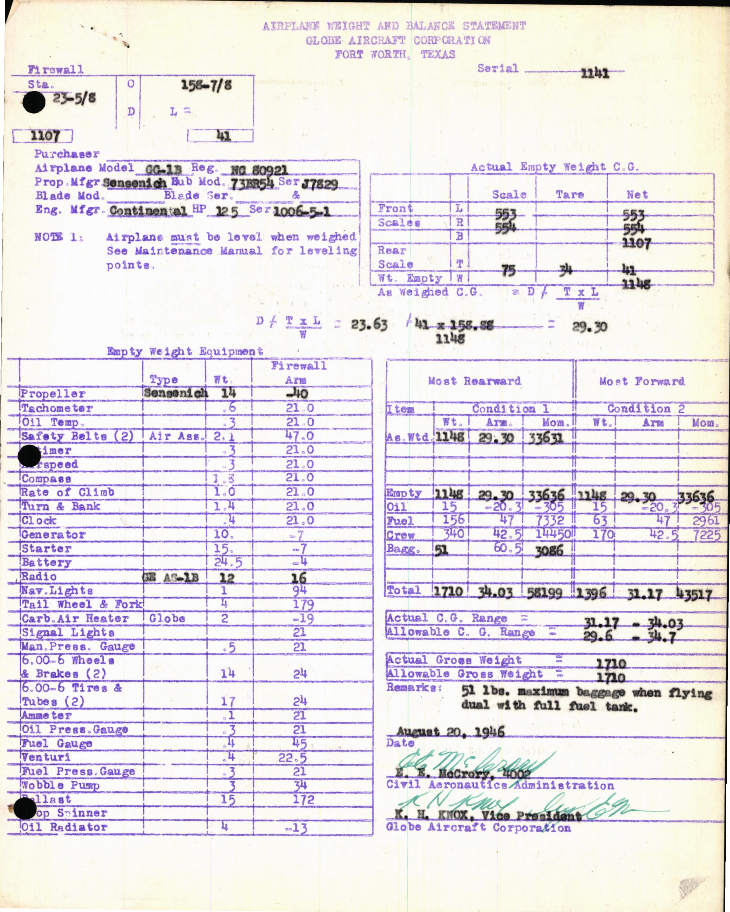 Sample page 3 from AirCorps Library document: Technical Information for Serial Number 1141