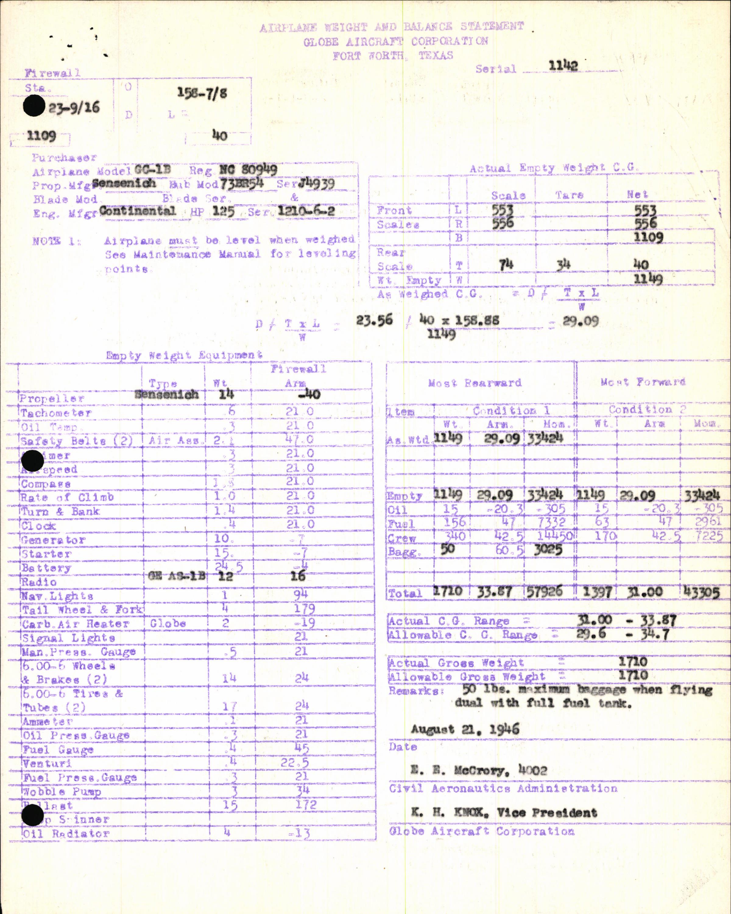 Sample page 5 from AirCorps Library document: Technical Information for Serial Number 1142