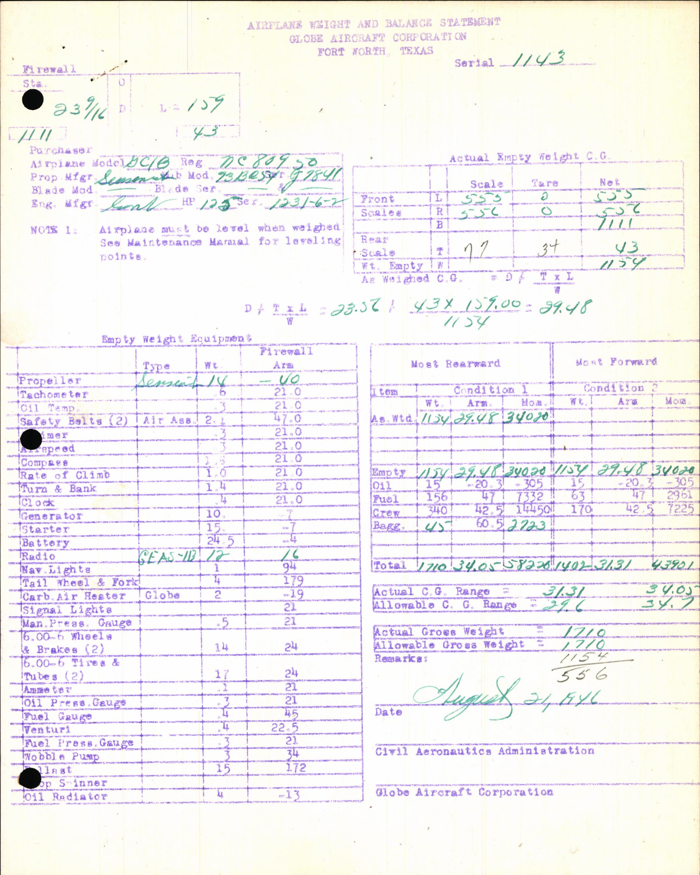 Sample page 5 from AirCorps Library document: Technical Information for Serial Number 1143