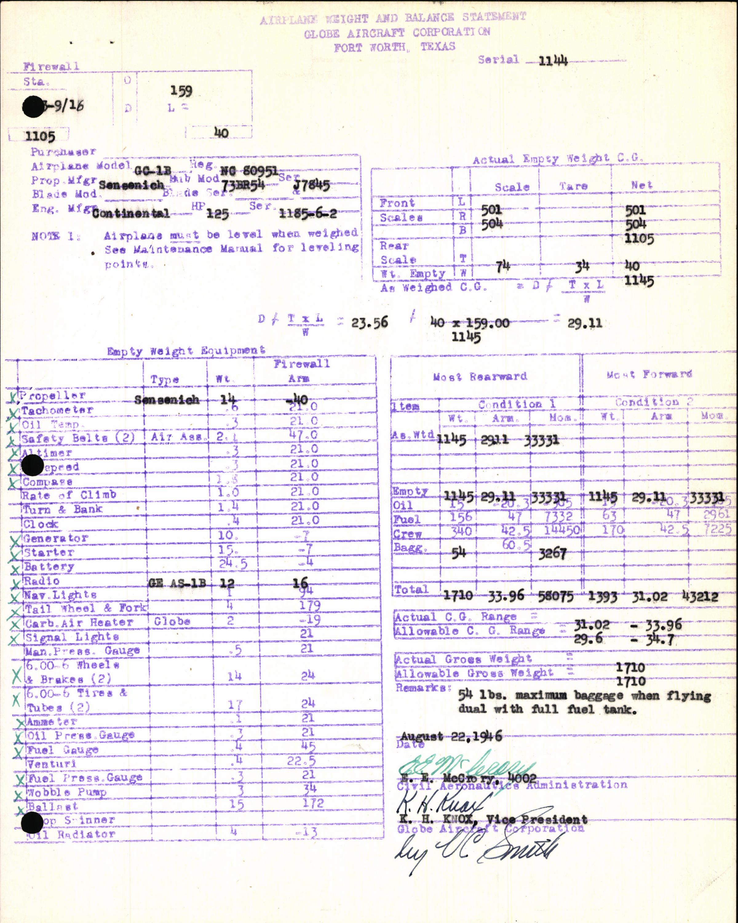 Sample page 5 from AirCorps Library document: Technical Information for Serial Number 1144