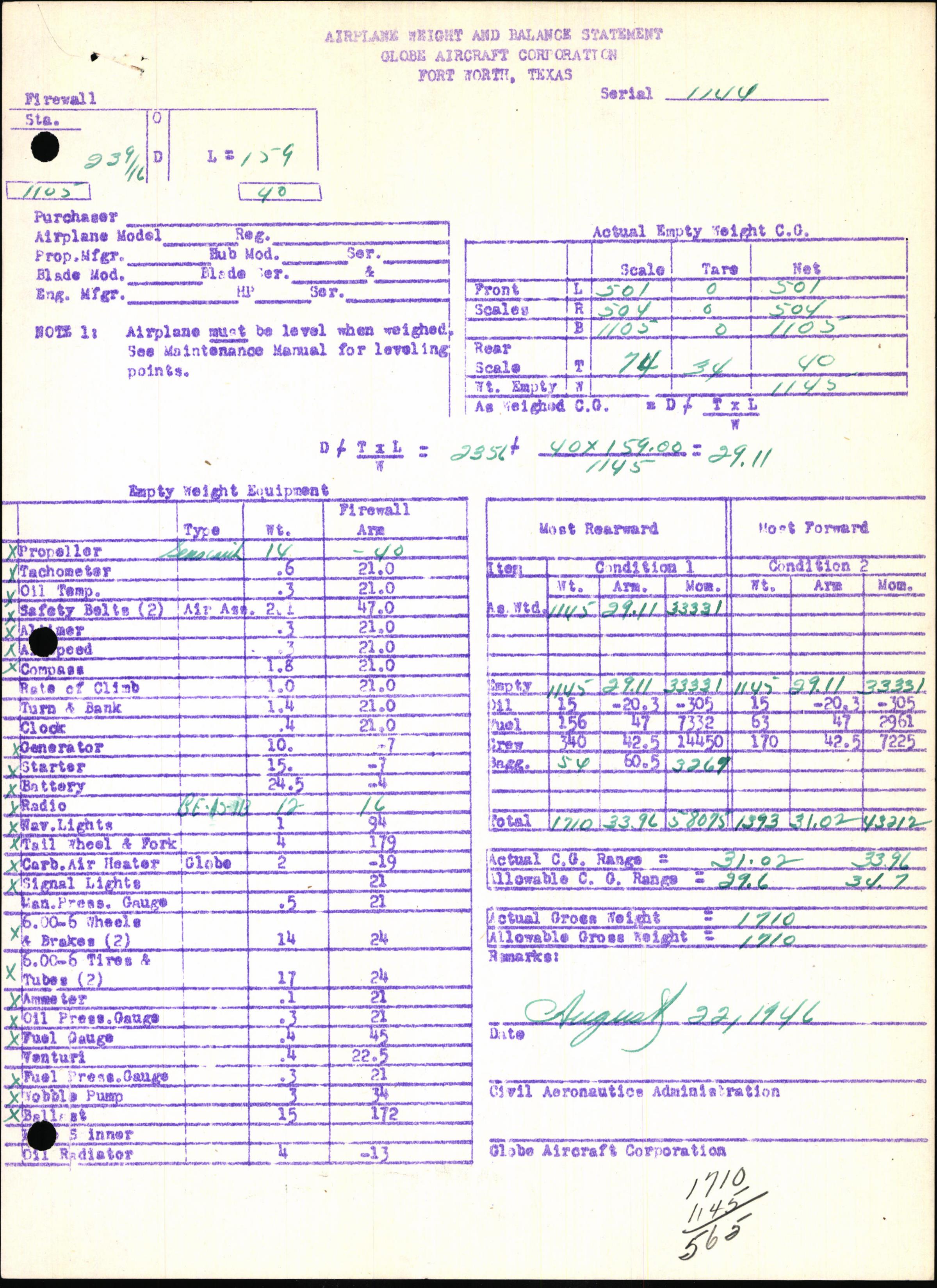 Sample page 7 from AirCorps Library document: Technical Information for Serial Number 1144