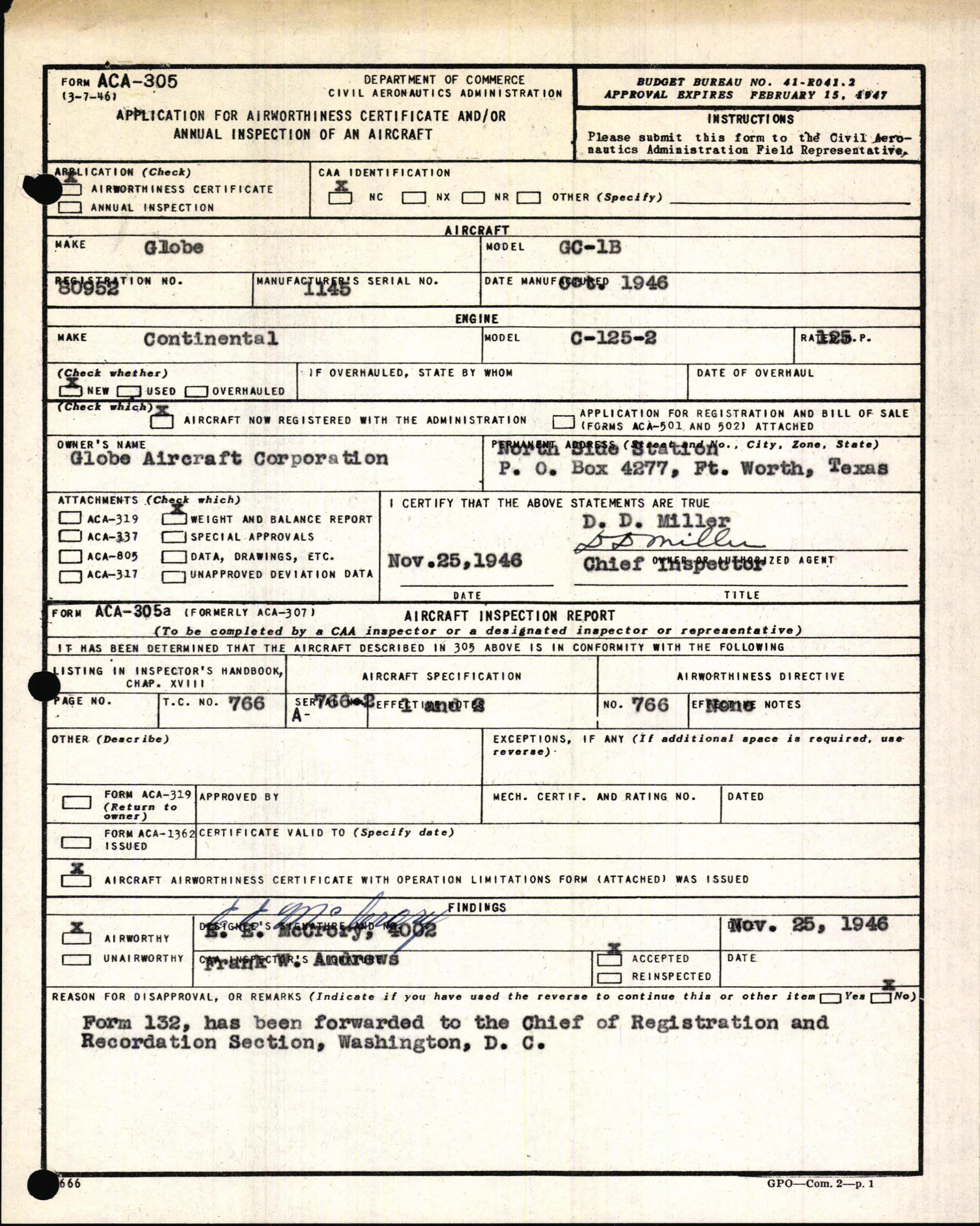 Sample page 3 from AirCorps Library document: Technical Information for Serial Number 1145