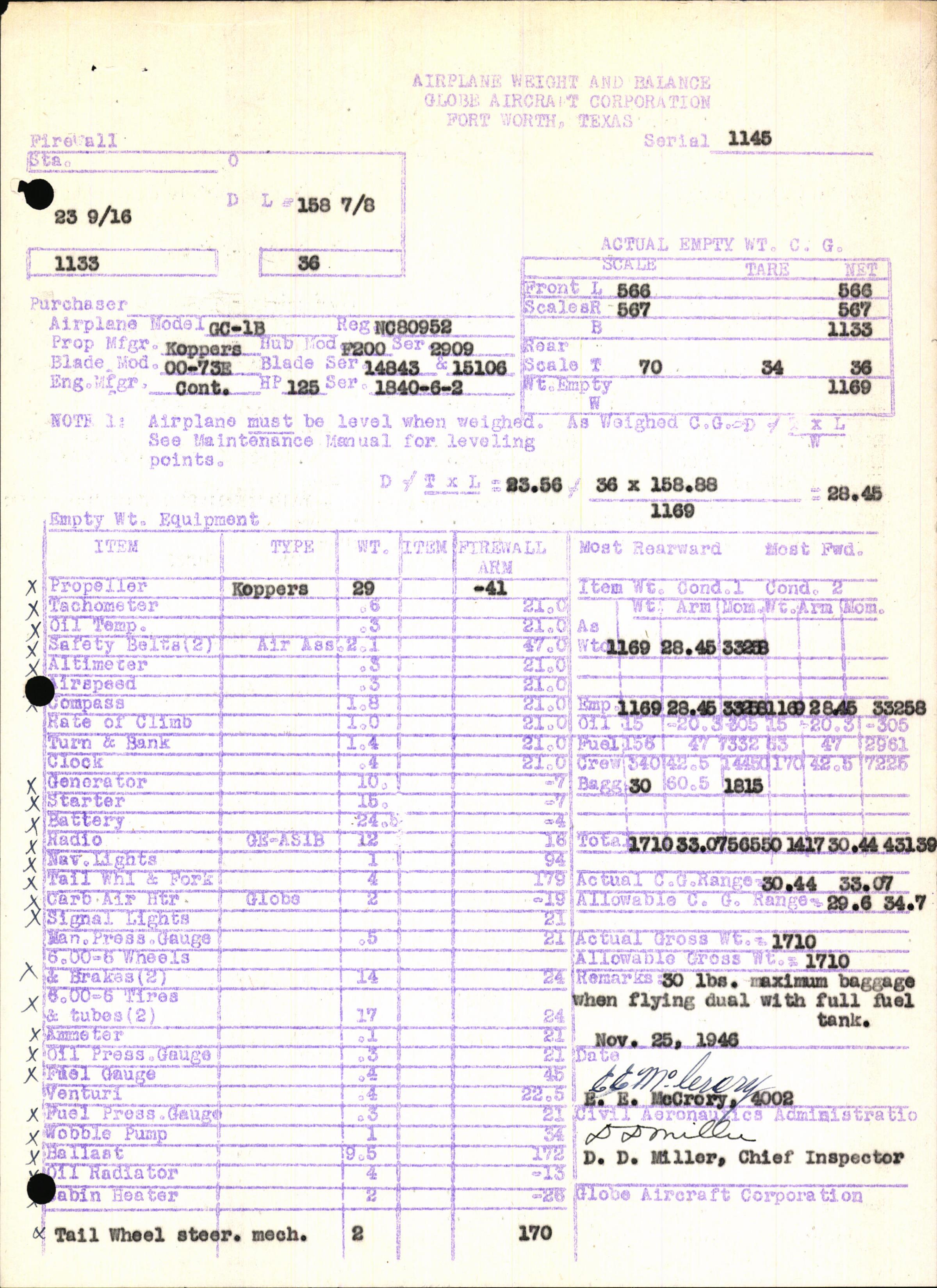 Sample page 5 from AirCorps Library document: Technical Information for Serial Number 1145