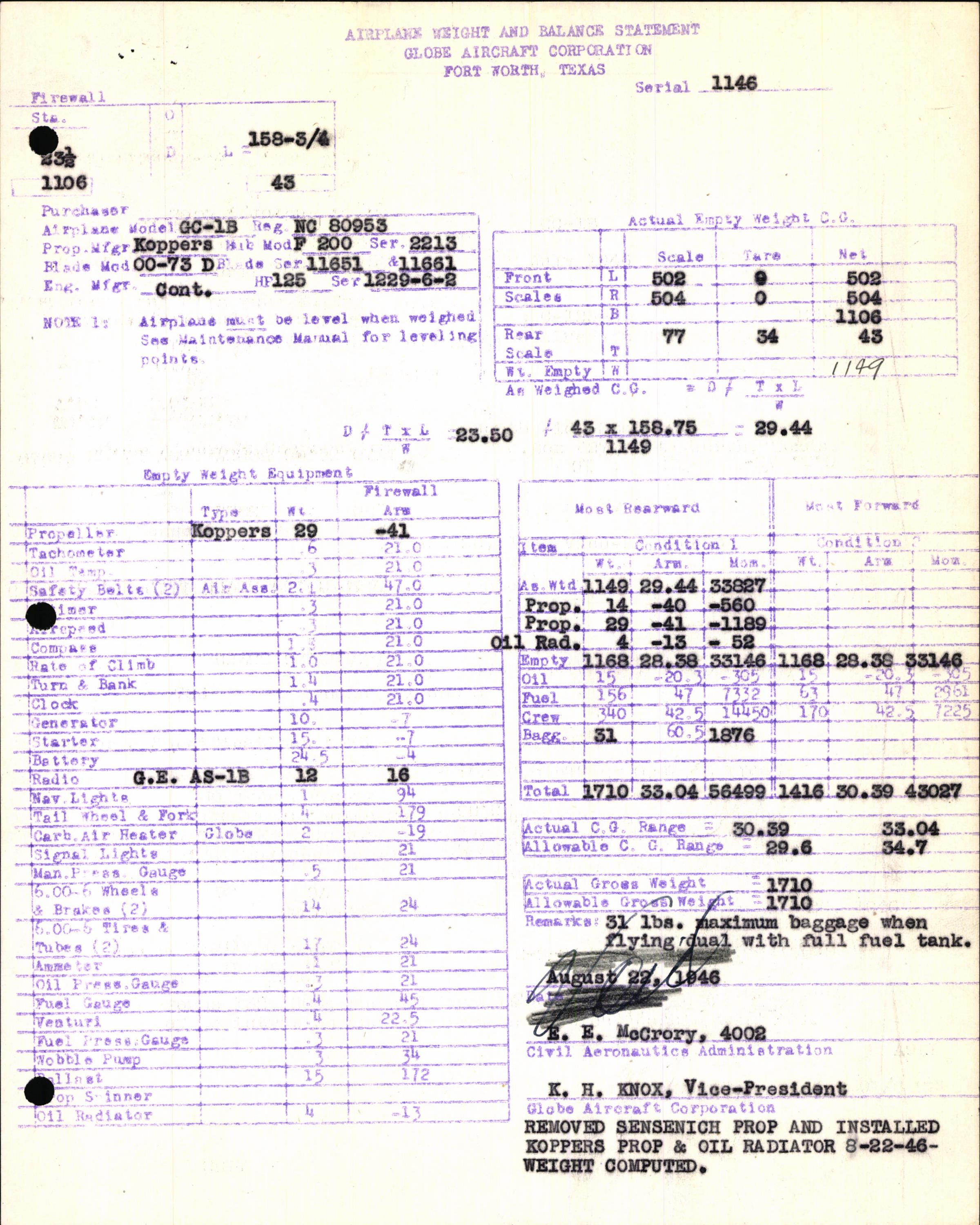 Sample page 7 from AirCorps Library document: Technical Information for Serial Number 1146