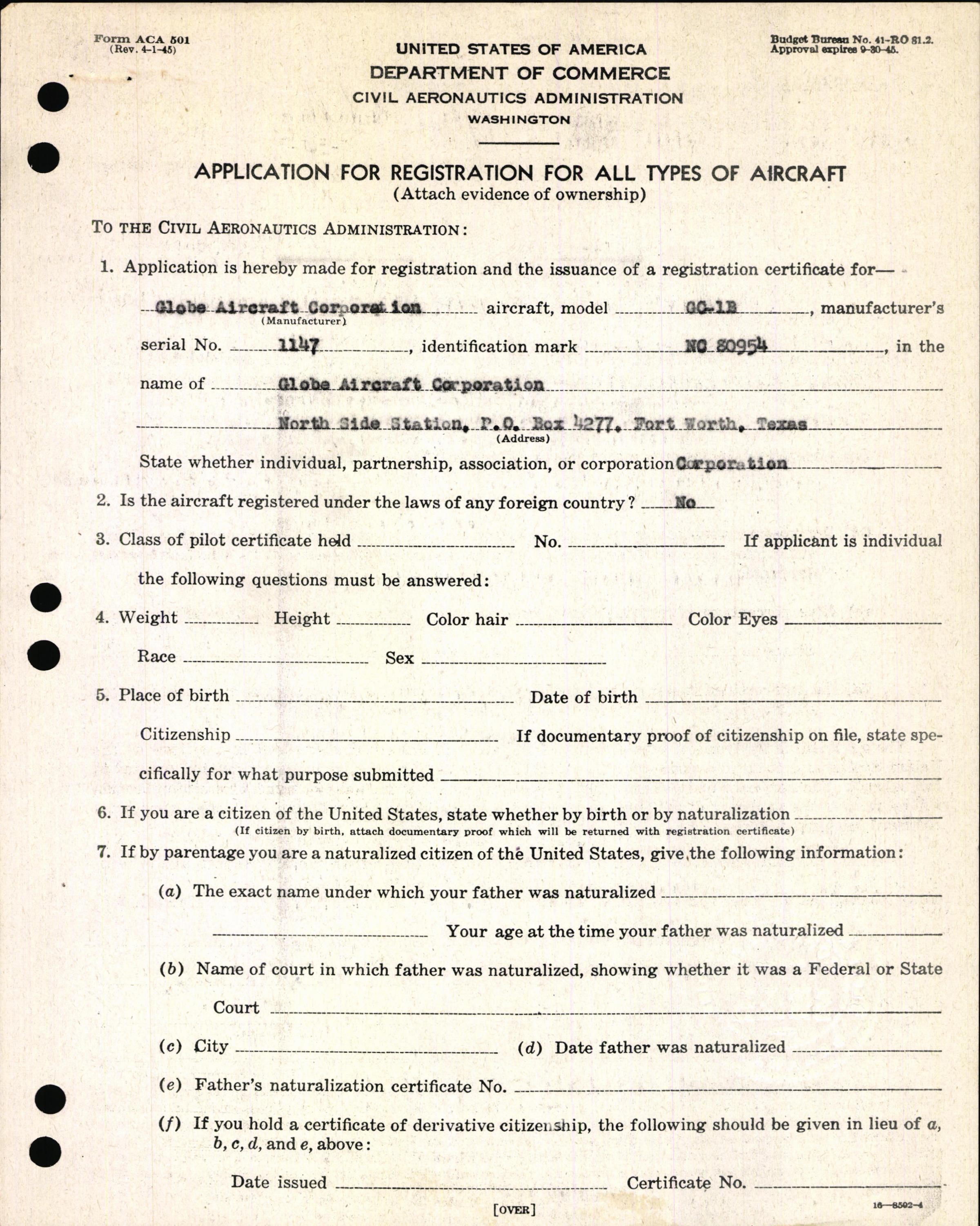 Sample page 3 from AirCorps Library document: Technical Information for Serial Number 1147