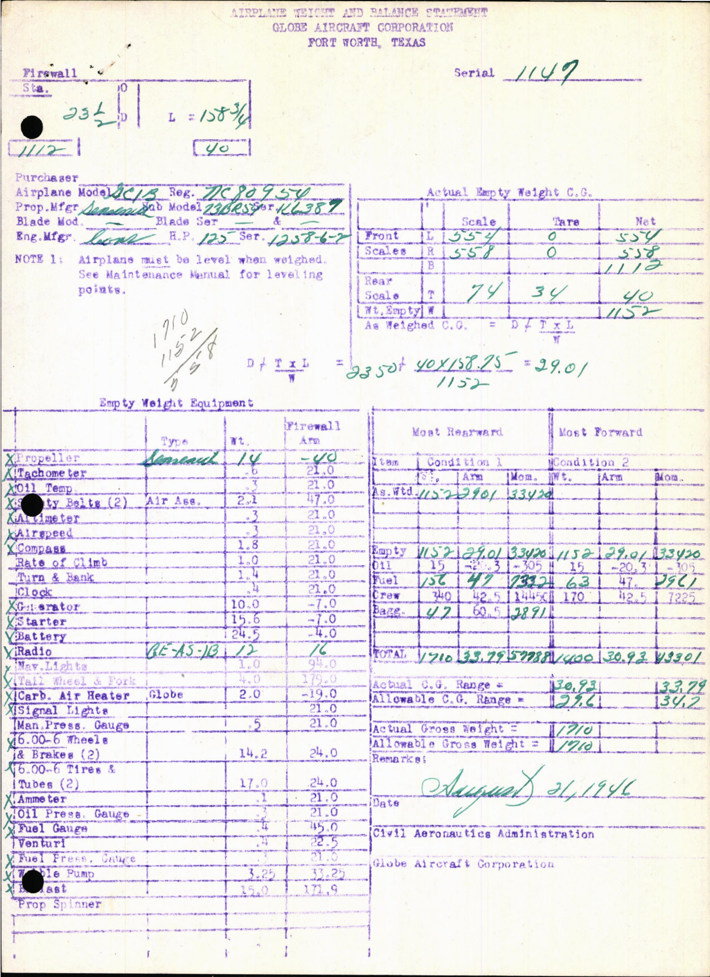 Sample page 5 from AirCorps Library document: Technical Information for Serial Number 1147