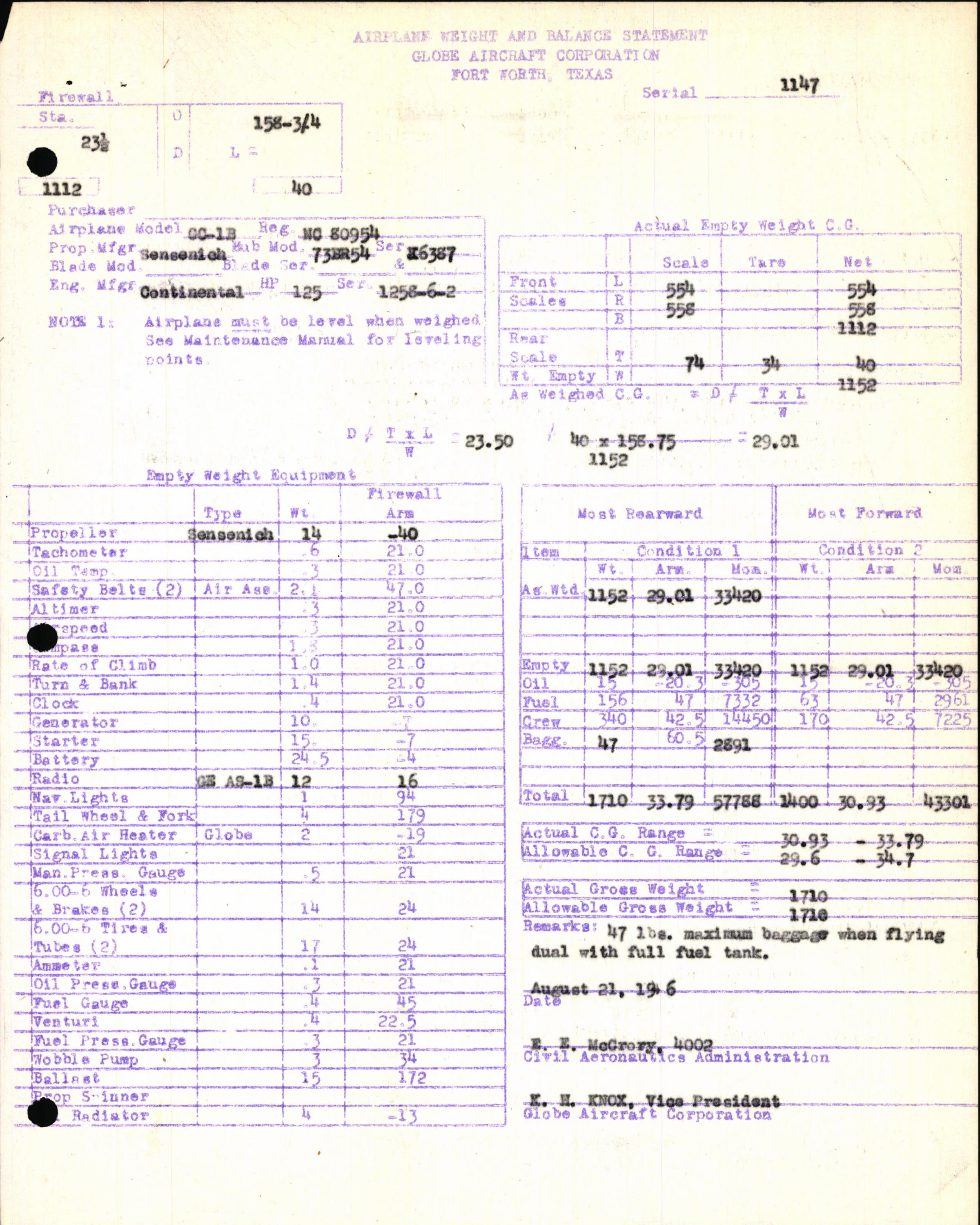 Sample page 7 from AirCorps Library document: Technical Information for Serial Number 1147