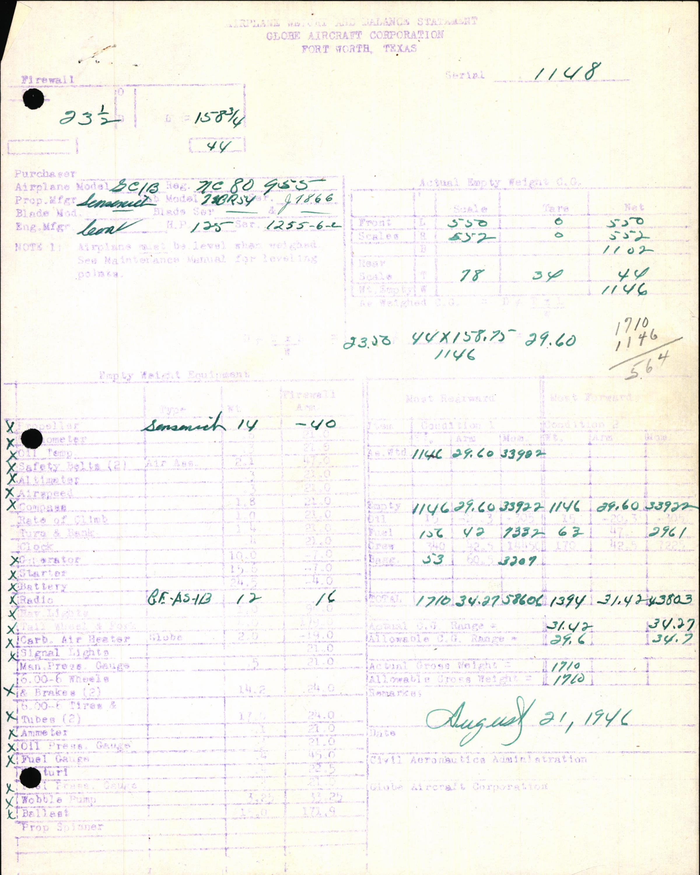 Sample page 7 from AirCorps Library document: Technical Information for Serial Number 1148