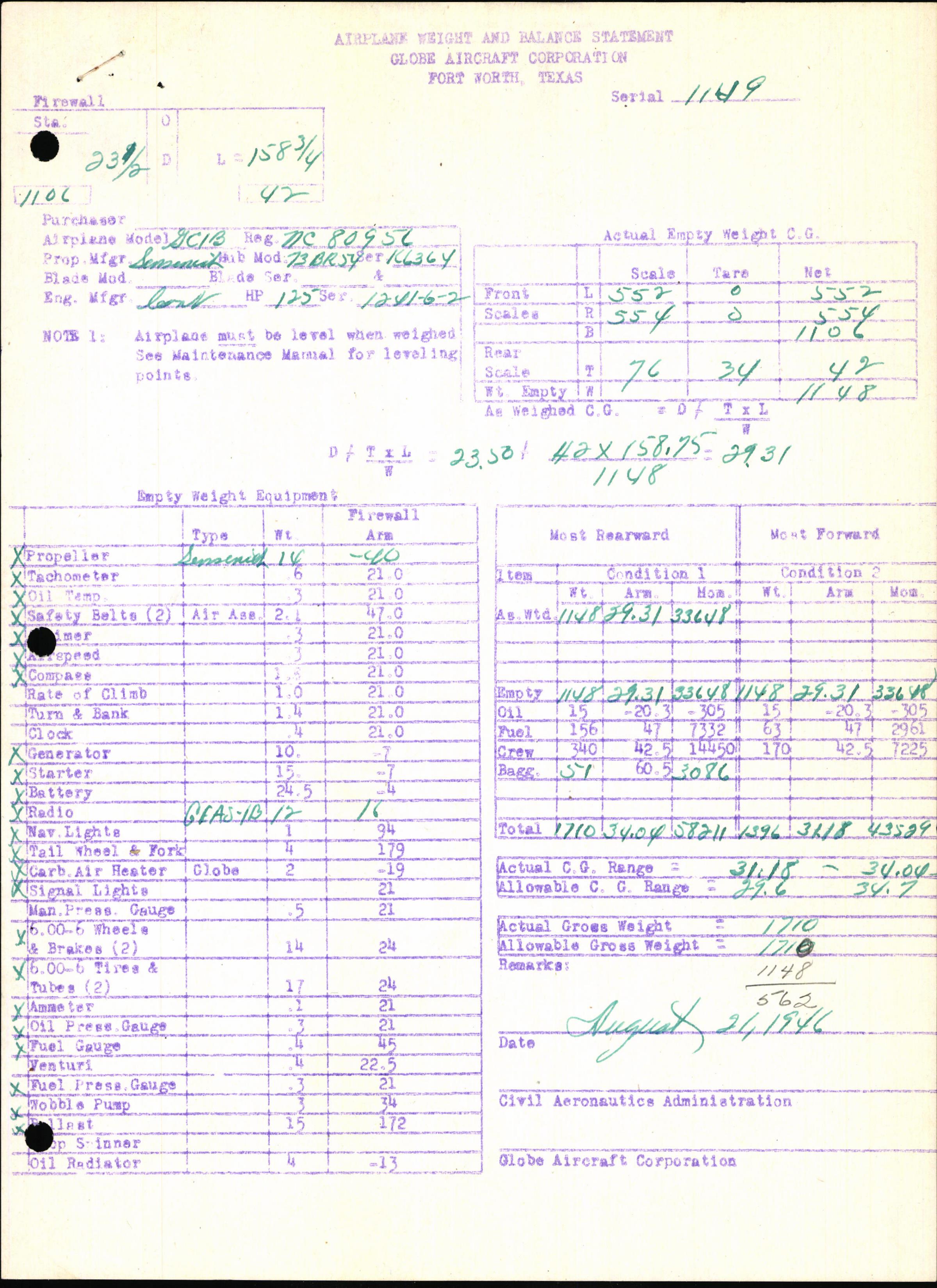 Sample page 7 from AirCorps Library document: Technical Information for Serial Number 1149