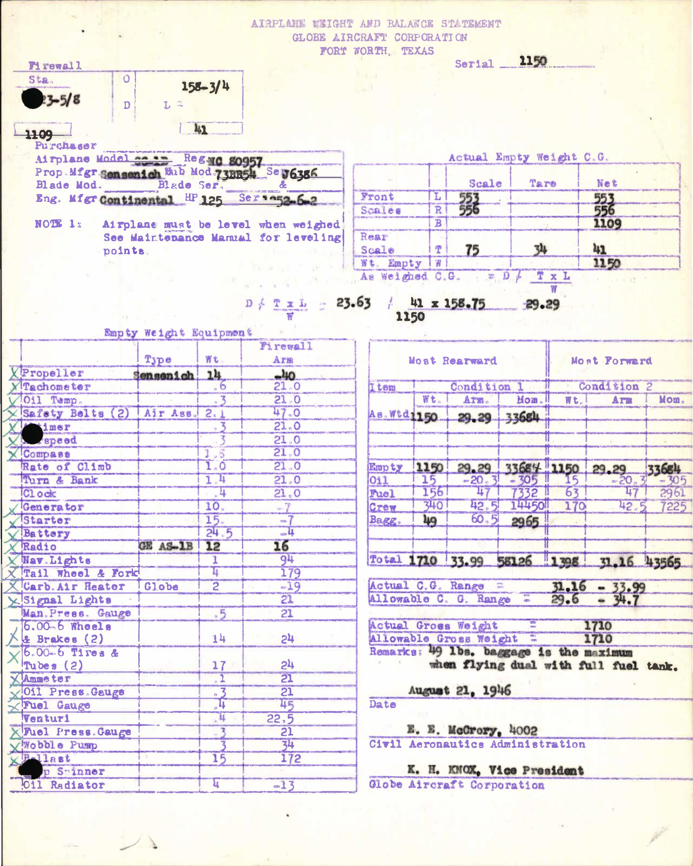 Sample page 5 from AirCorps Library document: Technical Information for Serial Number 1150