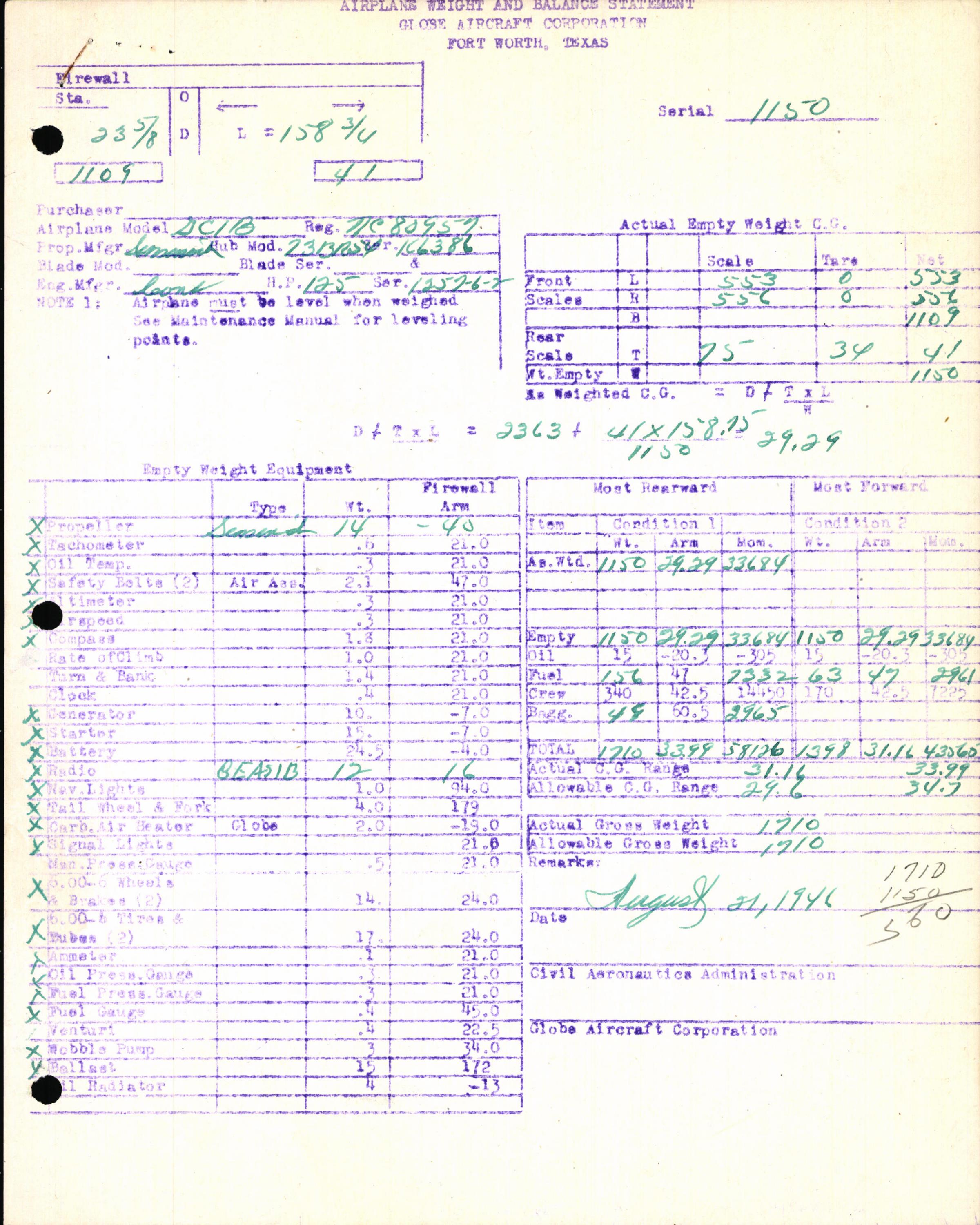 Sample page 7 from AirCorps Library document: Technical Information for Serial Number 1150