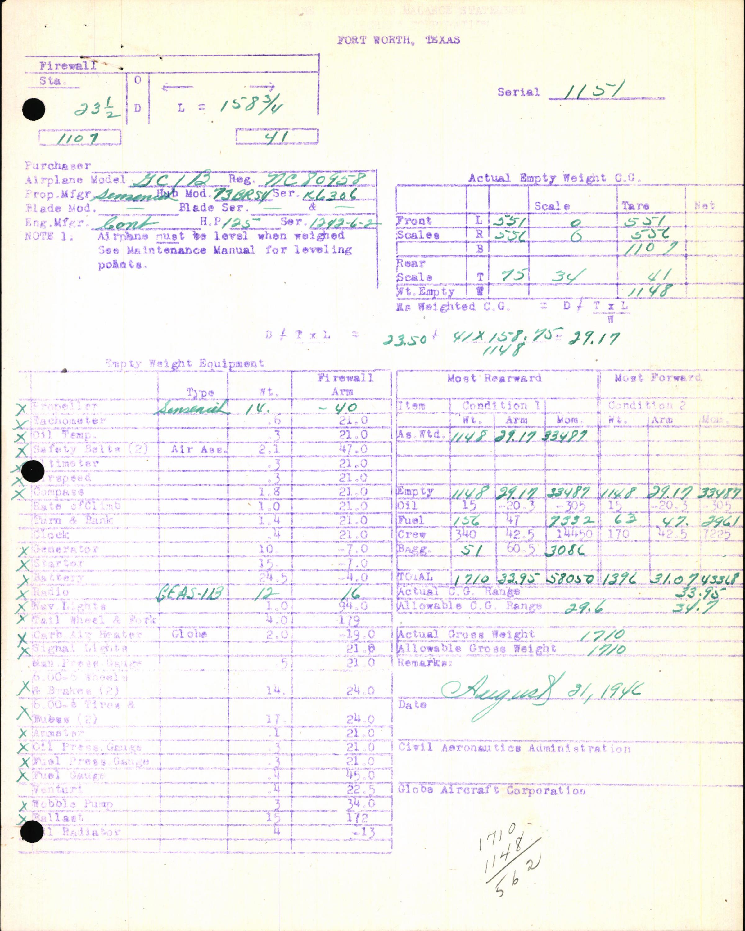 Sample page 5 from AirCorps Library document: Technical Information for Serial Number 1151