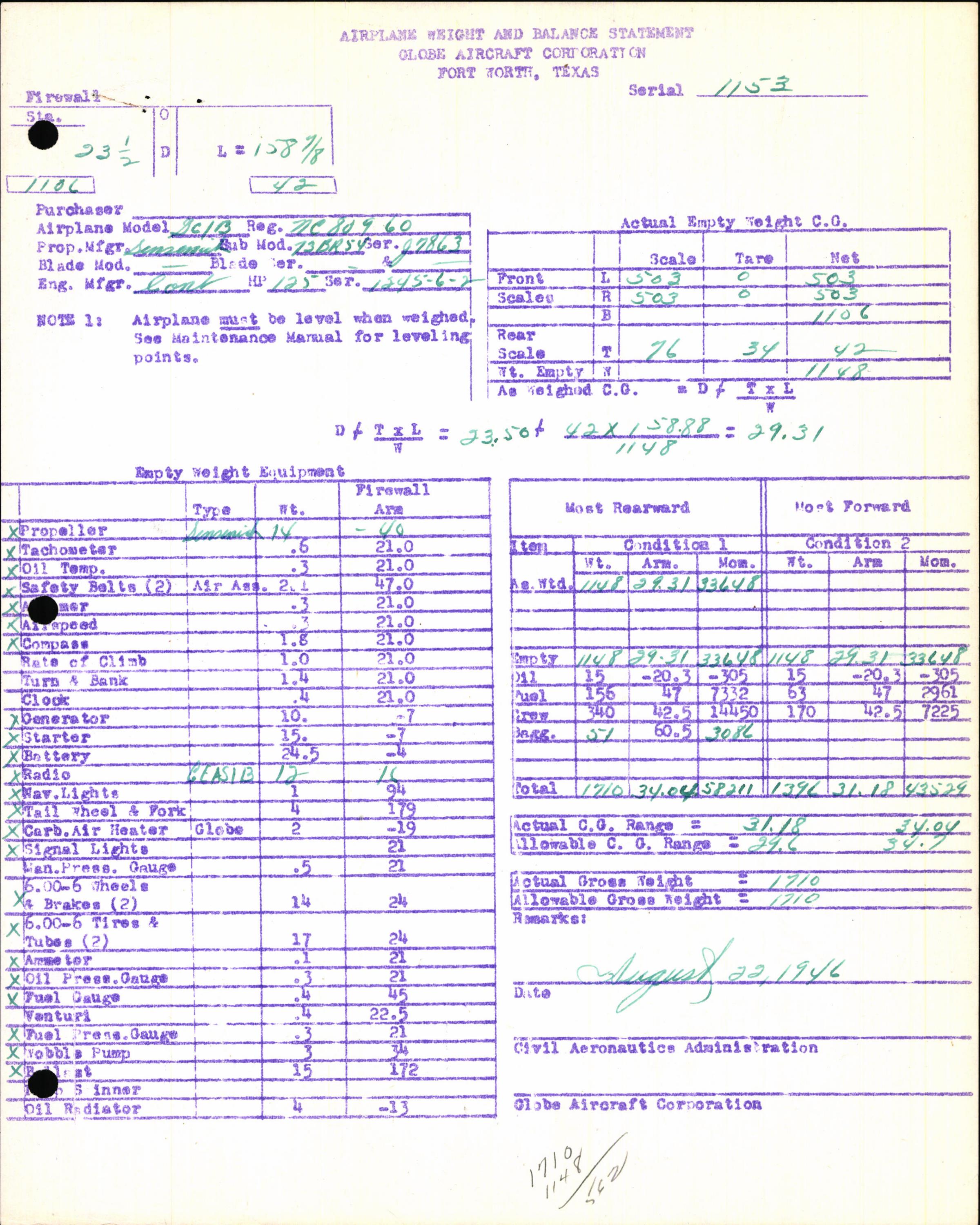 Sample page 7 from AirCorps Library document: Technical Information for Serial Number 1153