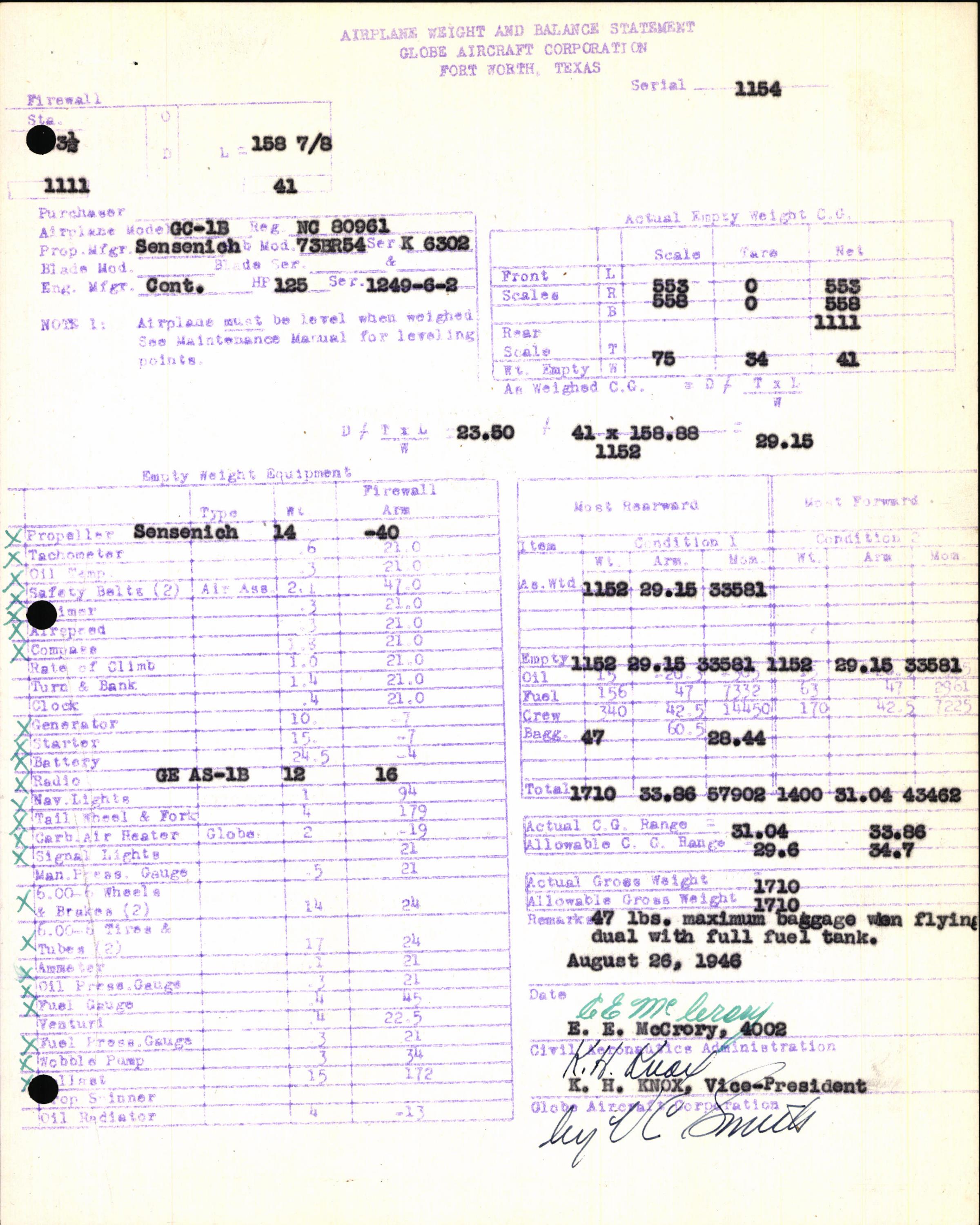 Sample page 5 from AirCorps Library document: Technical Information for Serial Number 1154