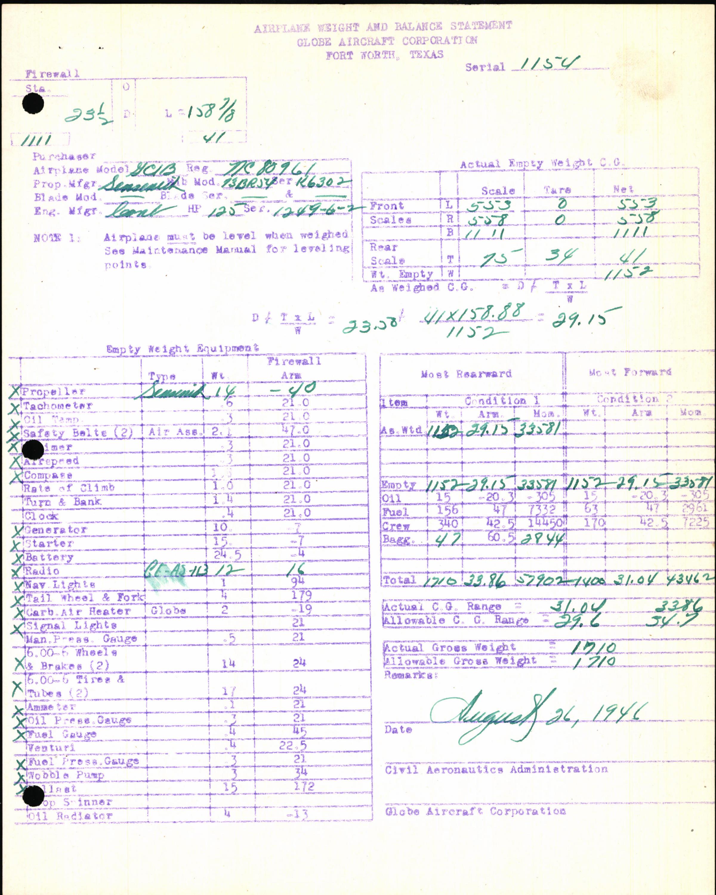 Sample page 7 from AirCorps Library document: Technical Information for Serial Number 1154