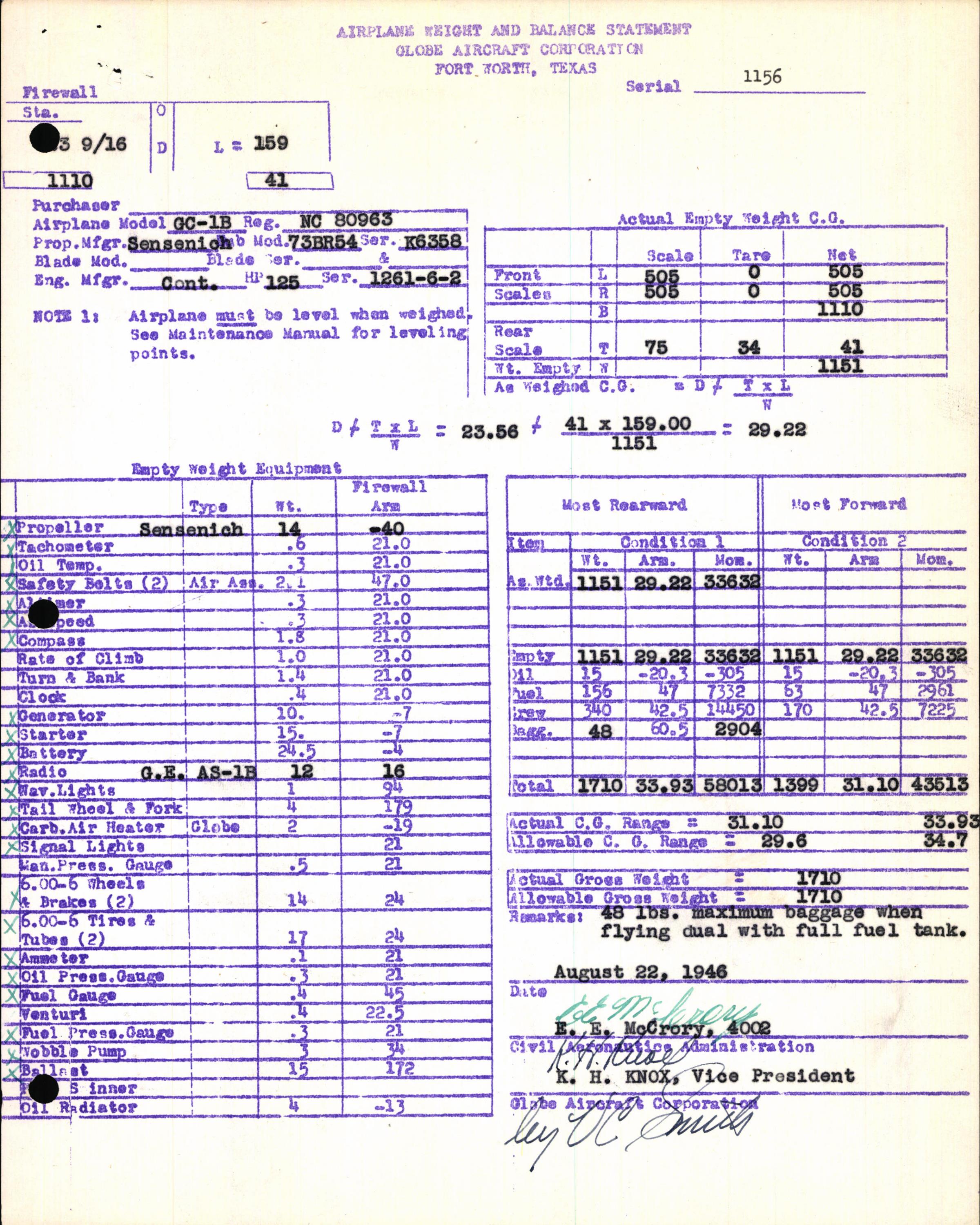 Sample page 5 from AirCorps Library document: Technical Information for Serial Number 1156