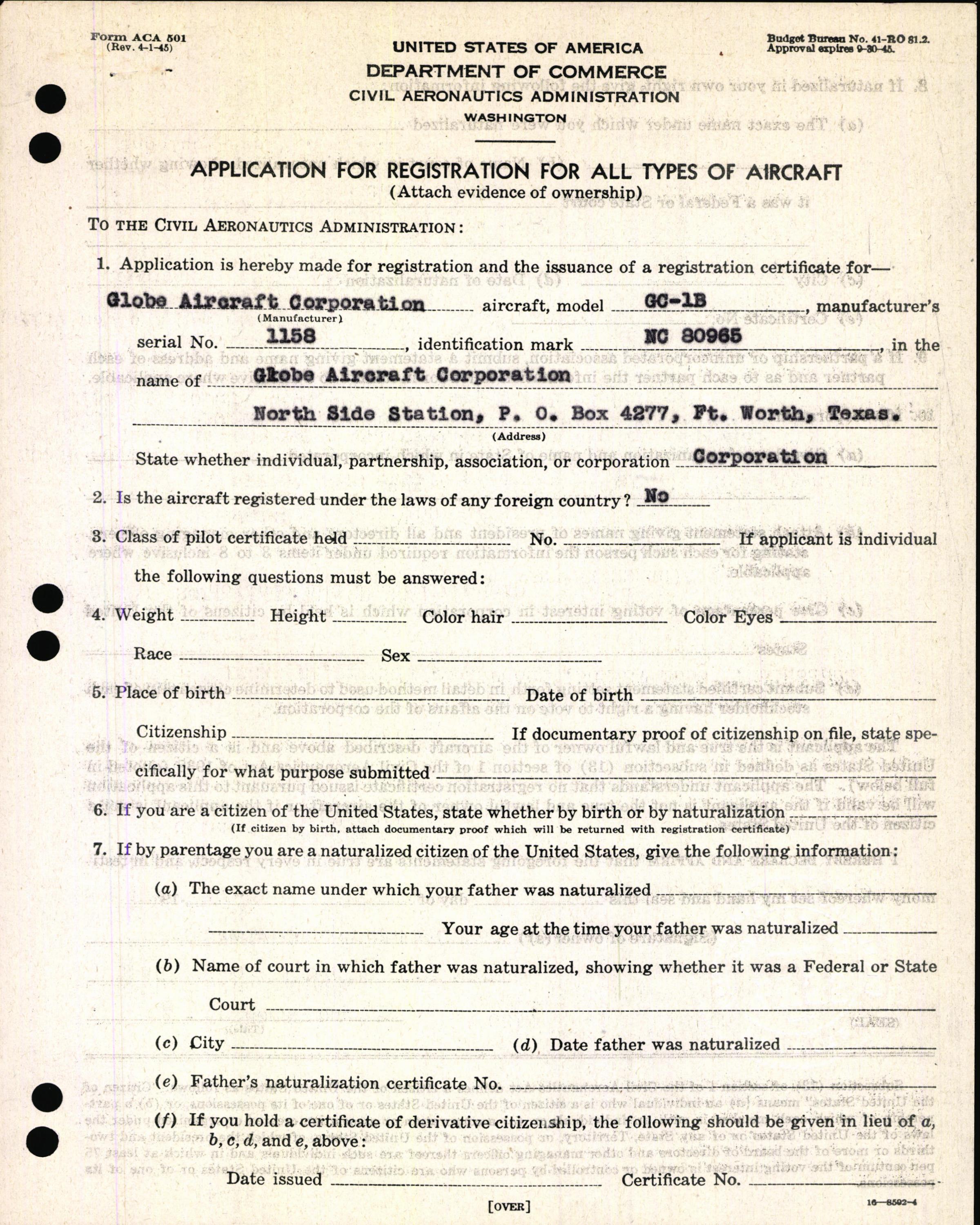 Sample page 3 from AirCorps Library document: Technical Information for Serial Number 1158