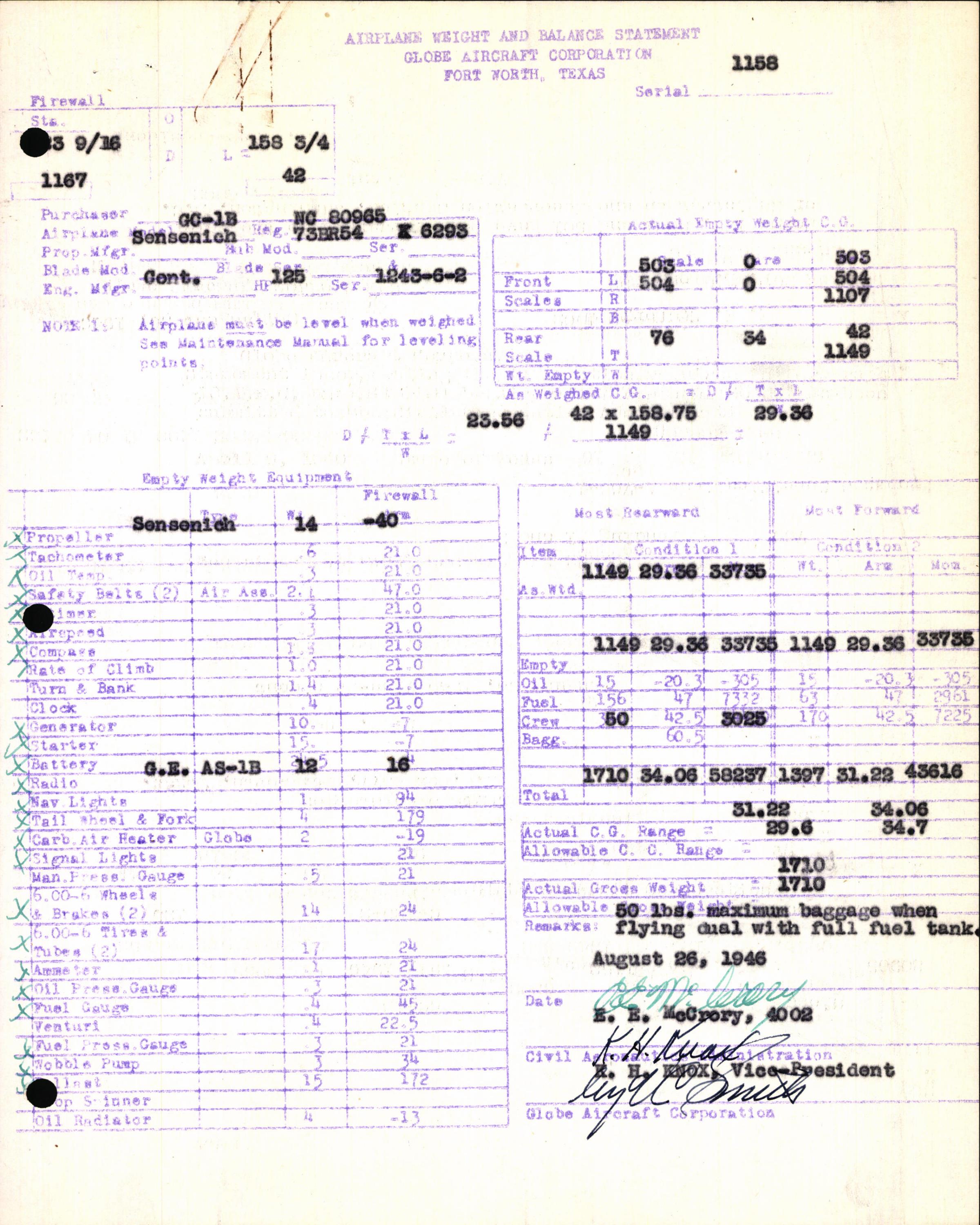 Sample page 5 from AirCorps Library document: Technical Information for Serial Number 1158