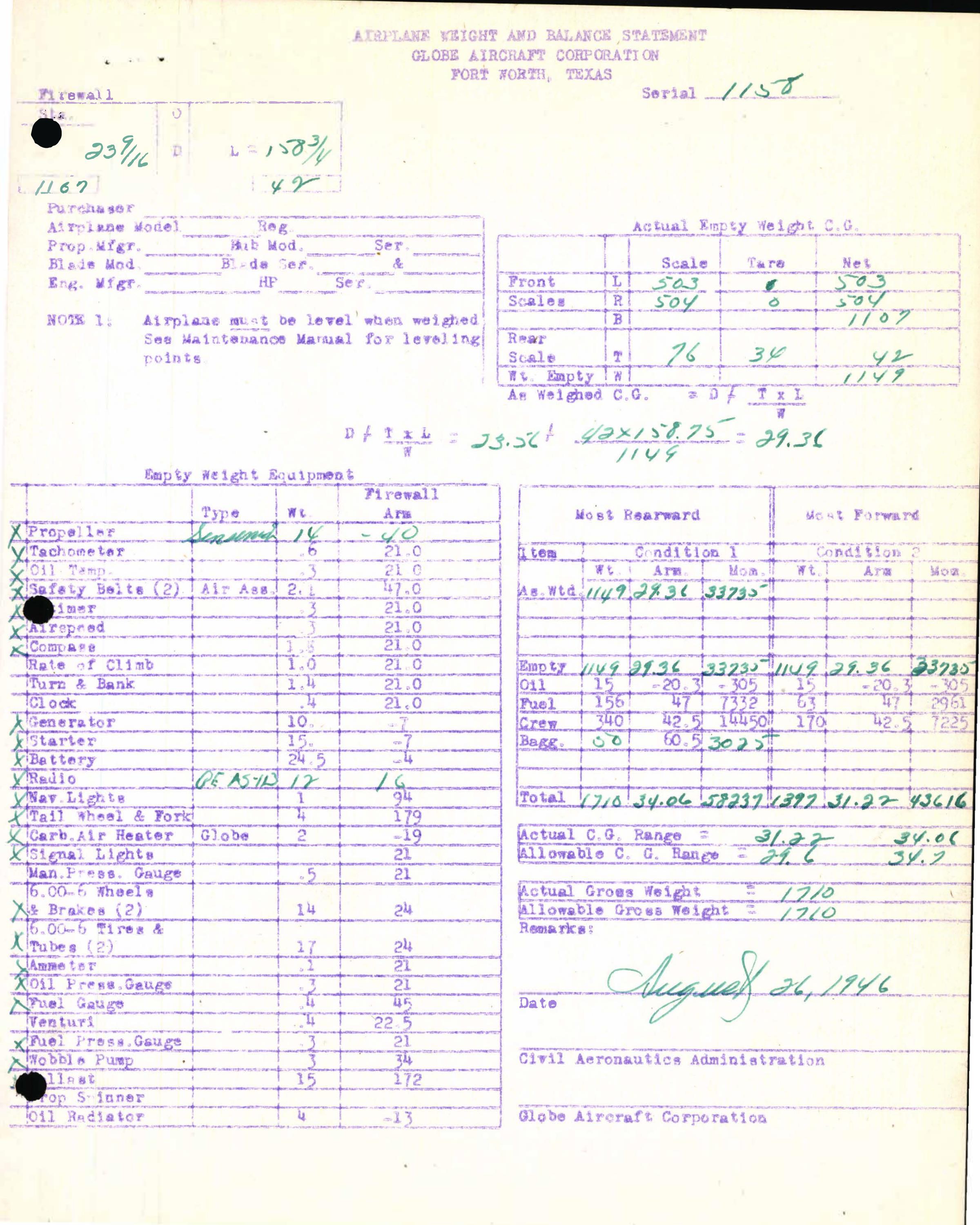 Sample page 7 from AirCorps Library document: Technical Information for Serial Number 1158