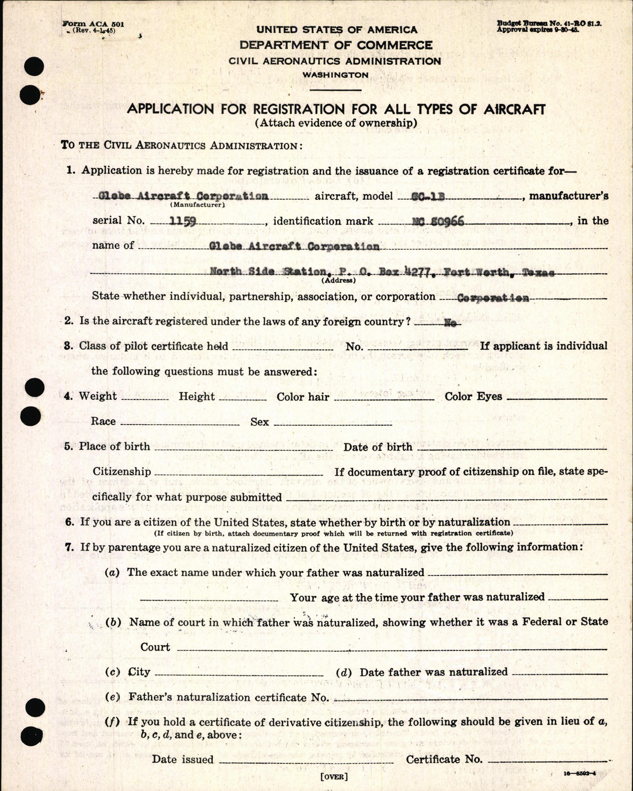 Sample page 3 from AirCorps Library document: Technical Information for Serial Number 1159