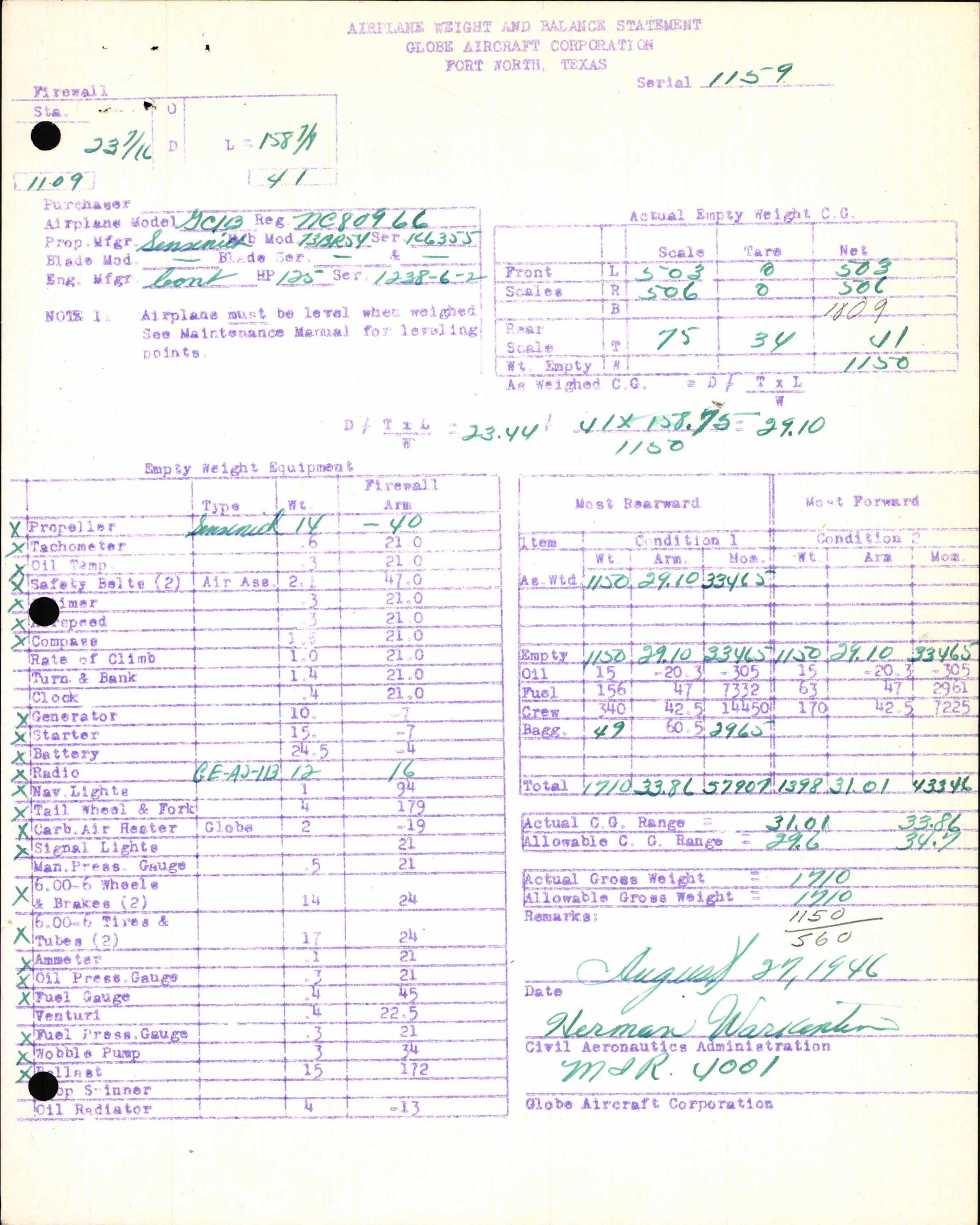 Sample page 5 from AirCorps Library document: Technical Information for Serial Number 1159