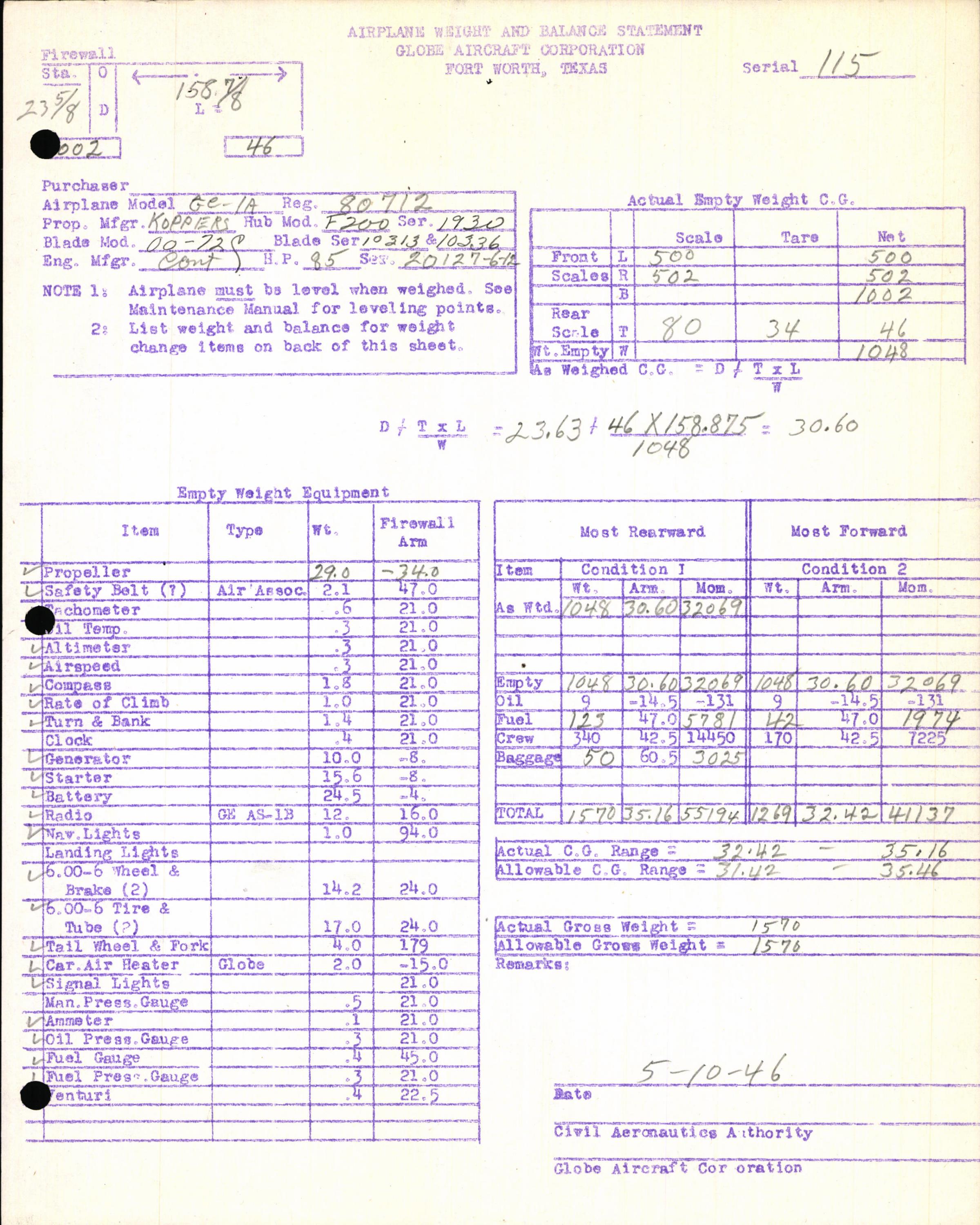 Sample page 13 from AirCorps Library document: Technical Information for Serial Number 115