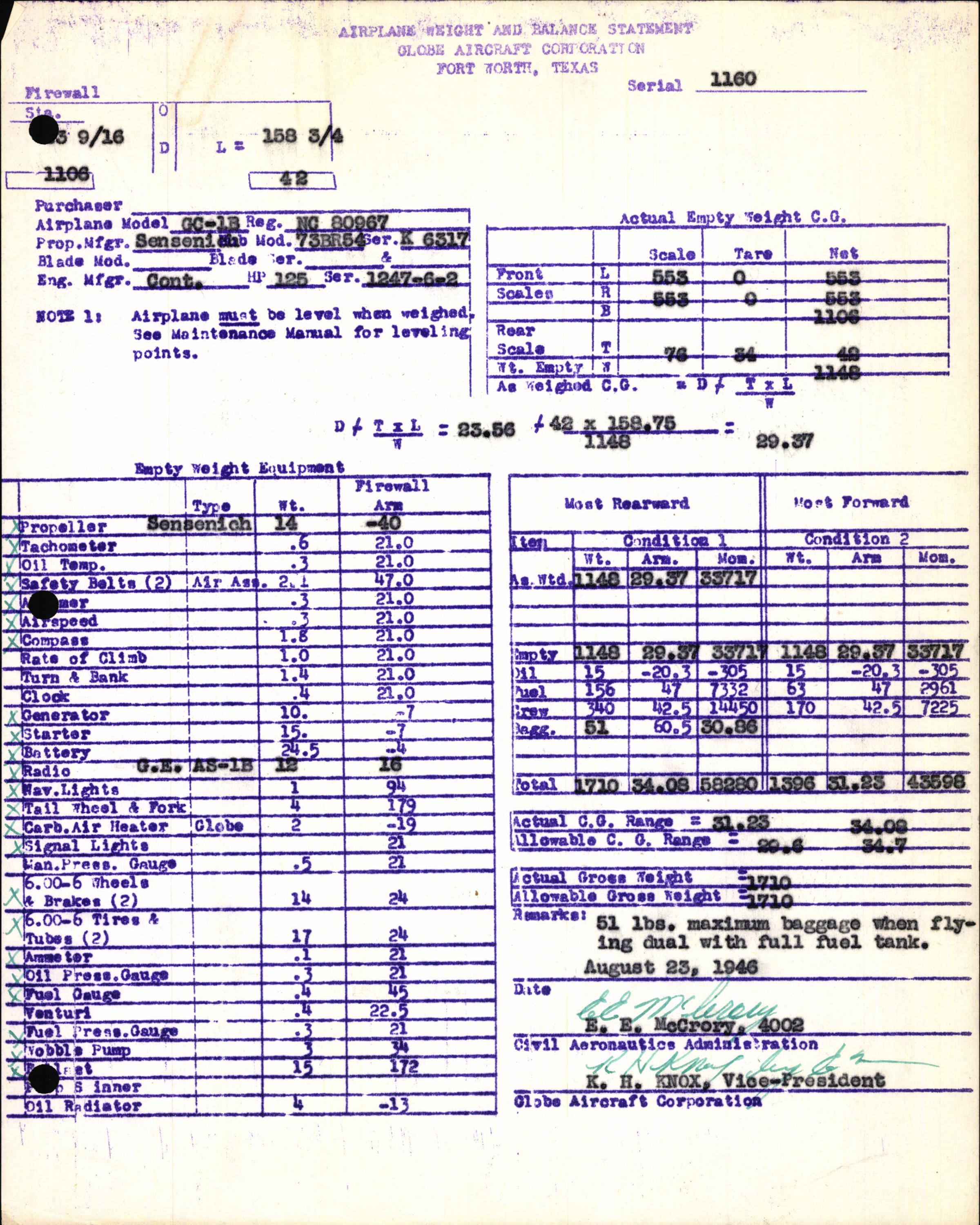 Sample page 5 from AirCorps Library document: Technical Information for Serial Number 1160