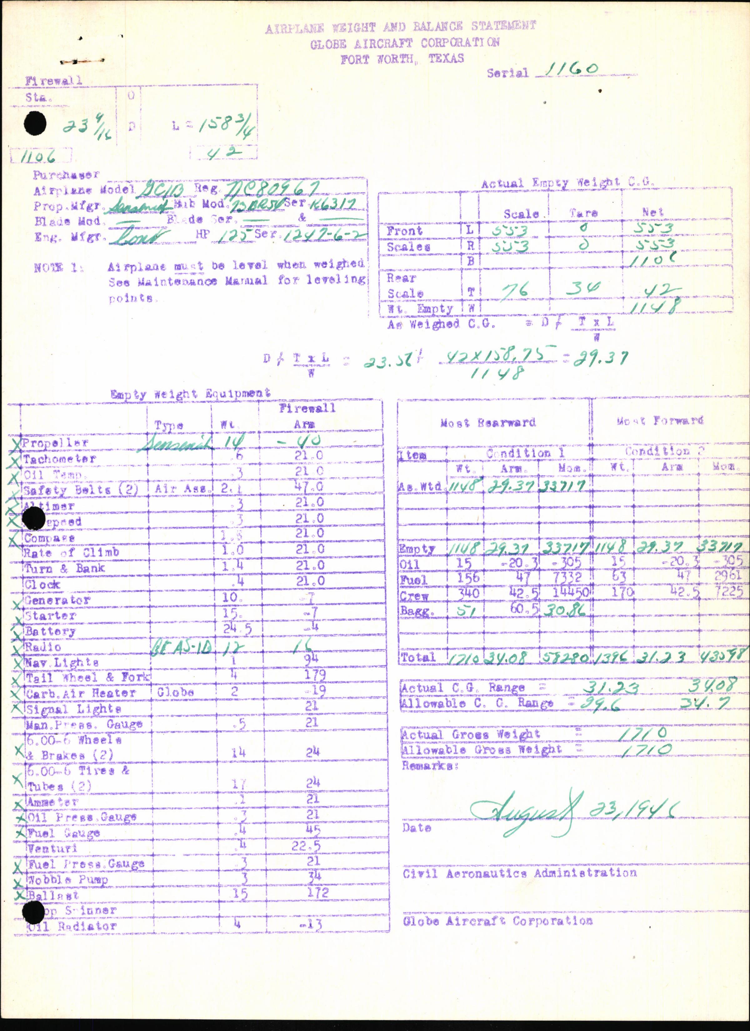 Sample page 7 from AirCorps Library document: Technical Information for Serial Number 1160