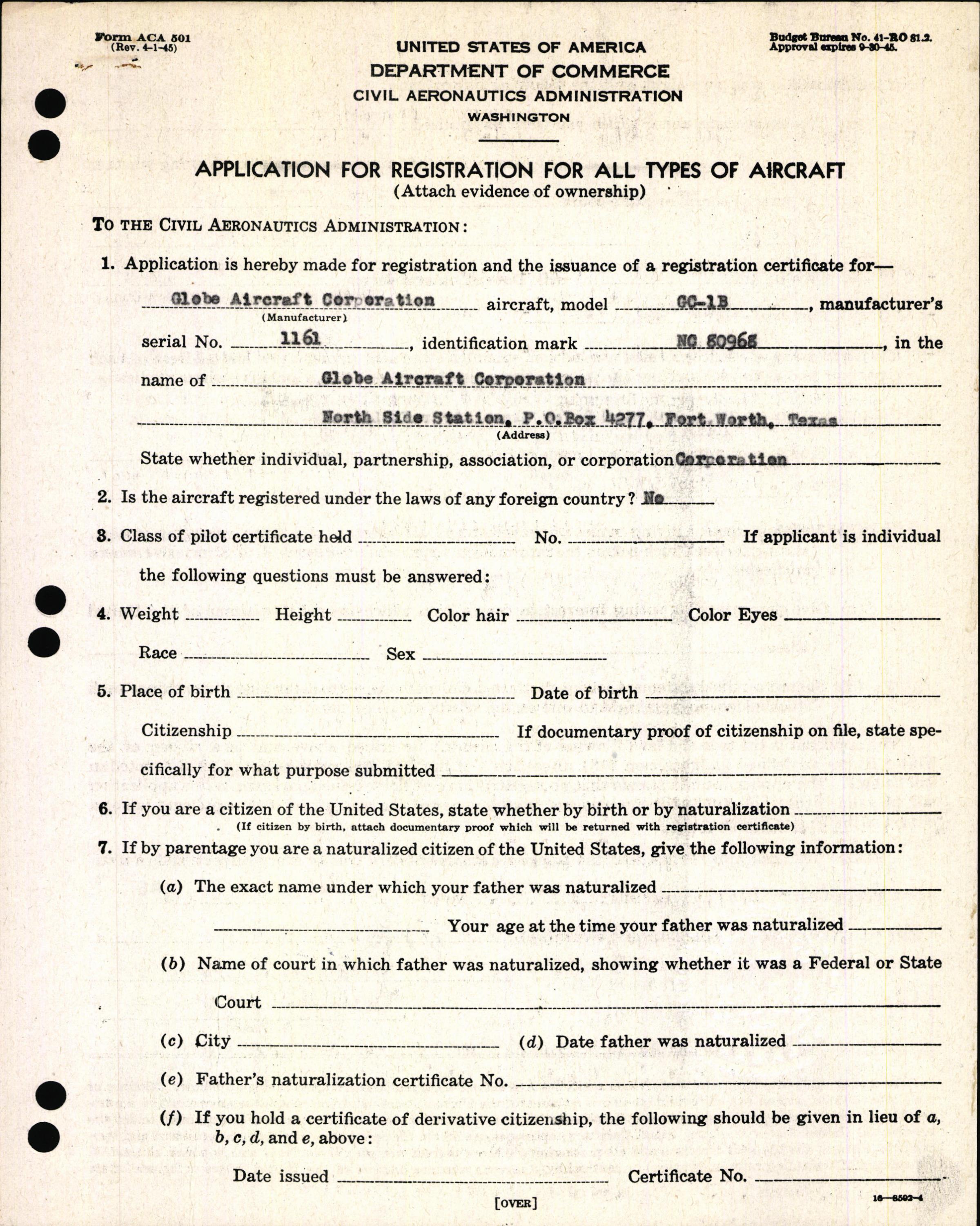 Sample page 3 from AirCorps Library document: Technical Information for Serial Number 1161