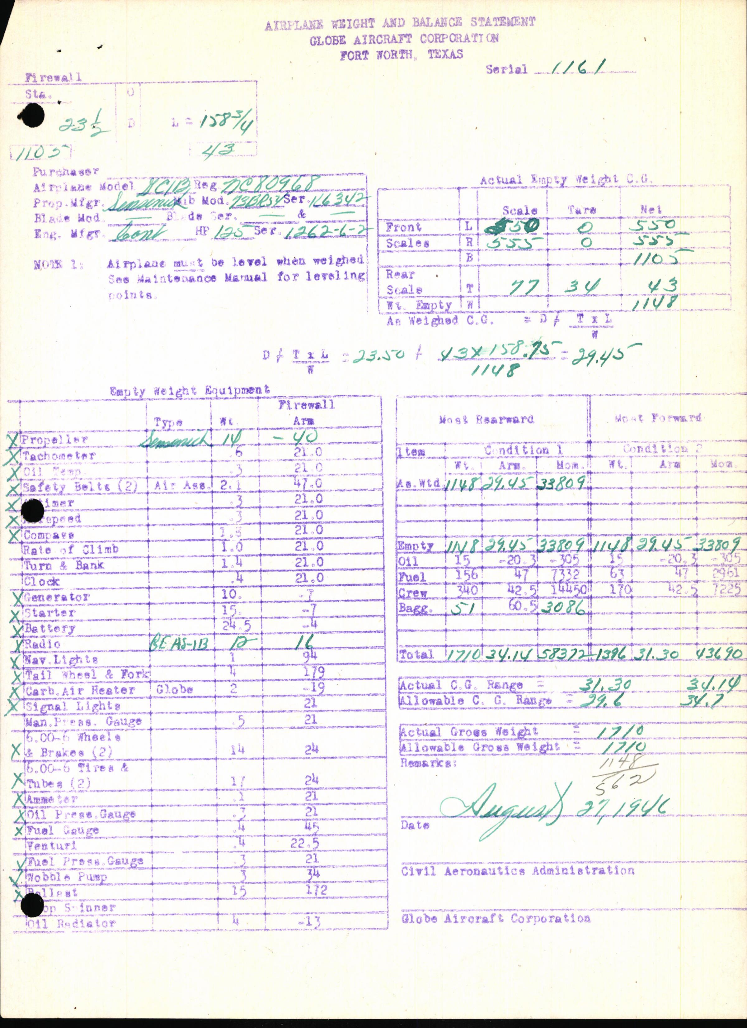 Sample page 7 from AirCorps Library document: Technical Information for Serial Number 1161