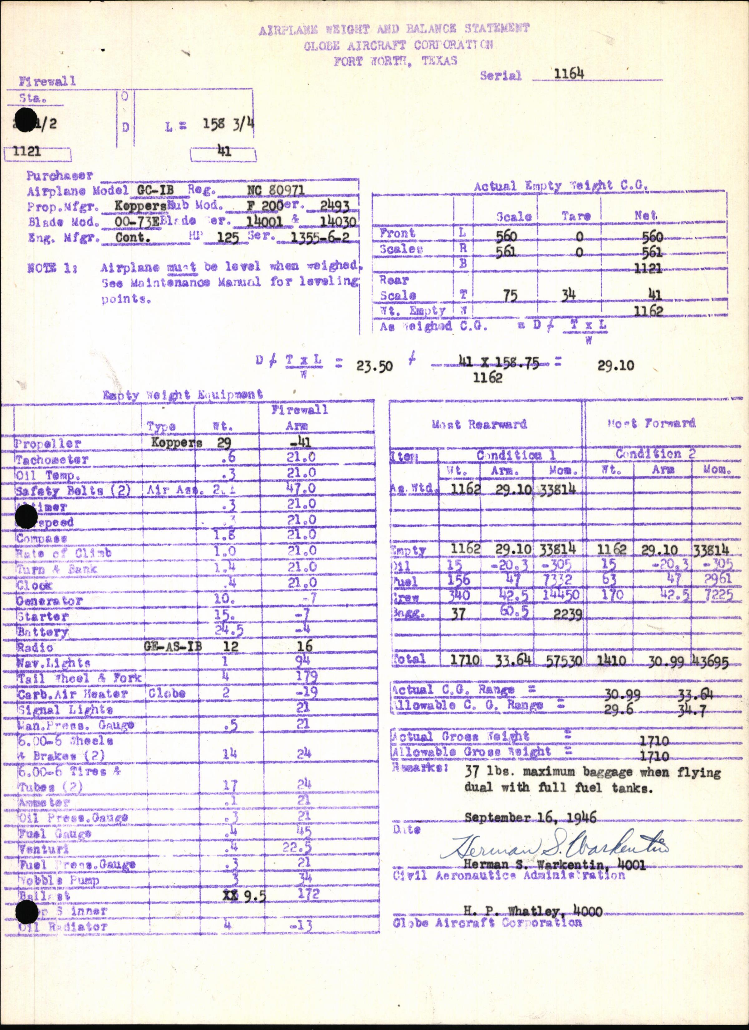 Sample page 5 from AirCorps Library document: Technical Information for Serial Number 1164