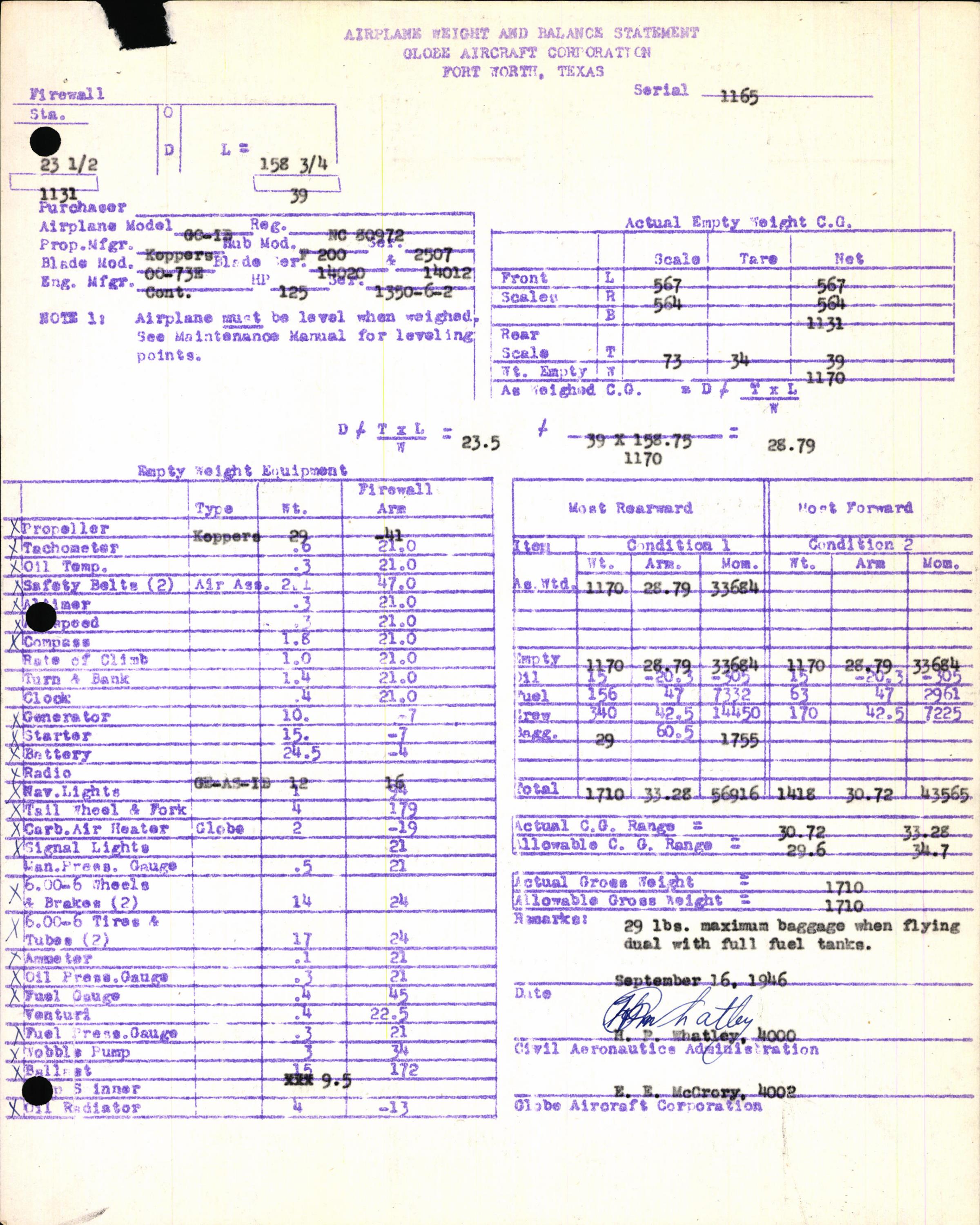 Sample page 5 from AirCorps Library document: Technical Information for Serial Number 1165