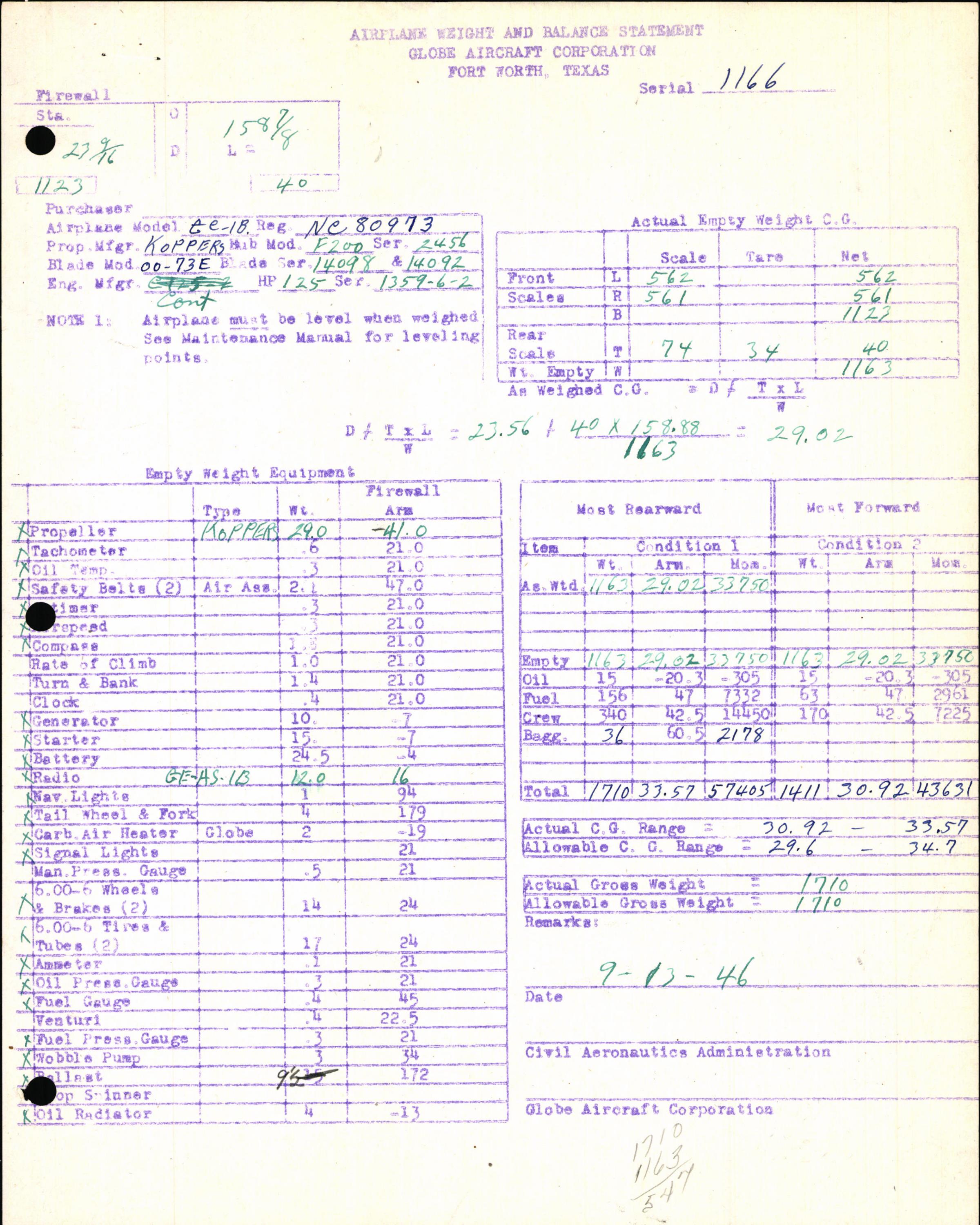 Sample page 5 from AirCorps Library document: Technical Information for Serial Number 1166